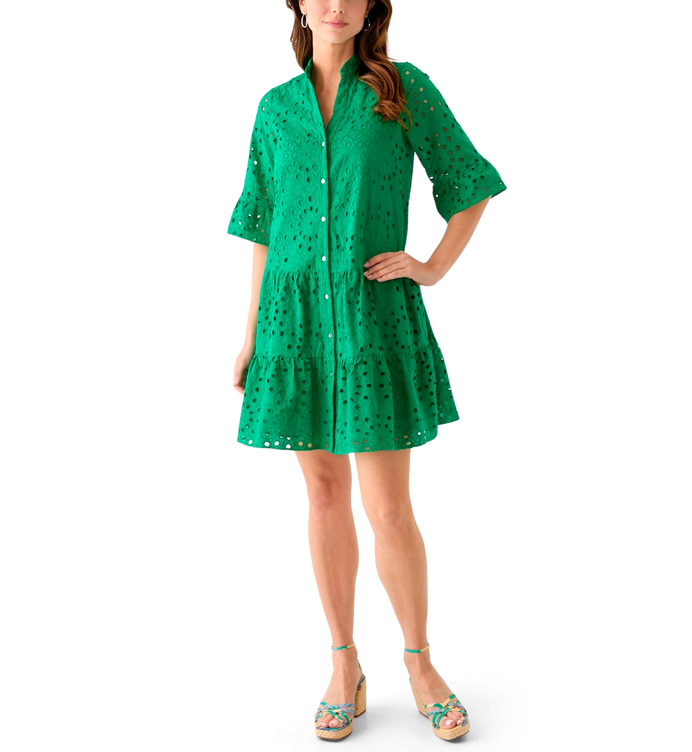 Petite Tiered Eyelet Shirtdress