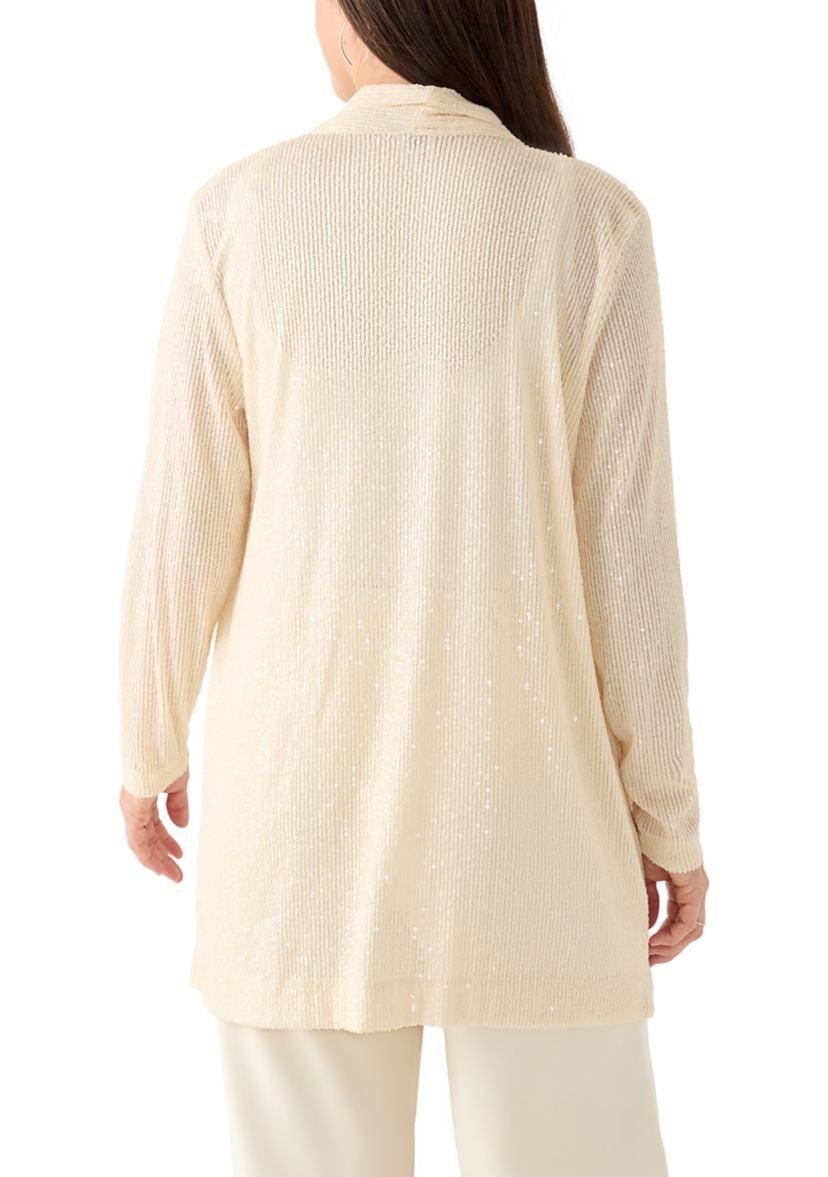 Womens Drape Front Sequin Cardigan 