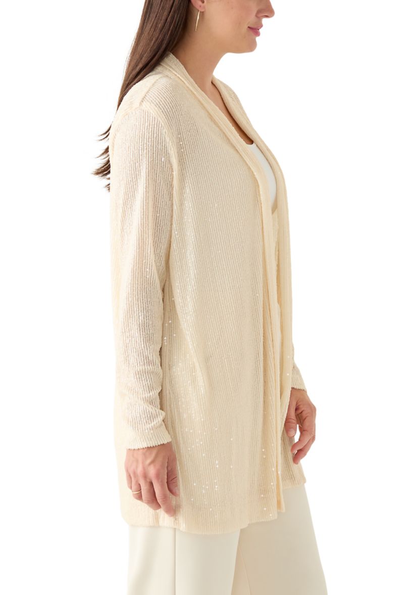 Womens Drape Front Sequin Cardigan 