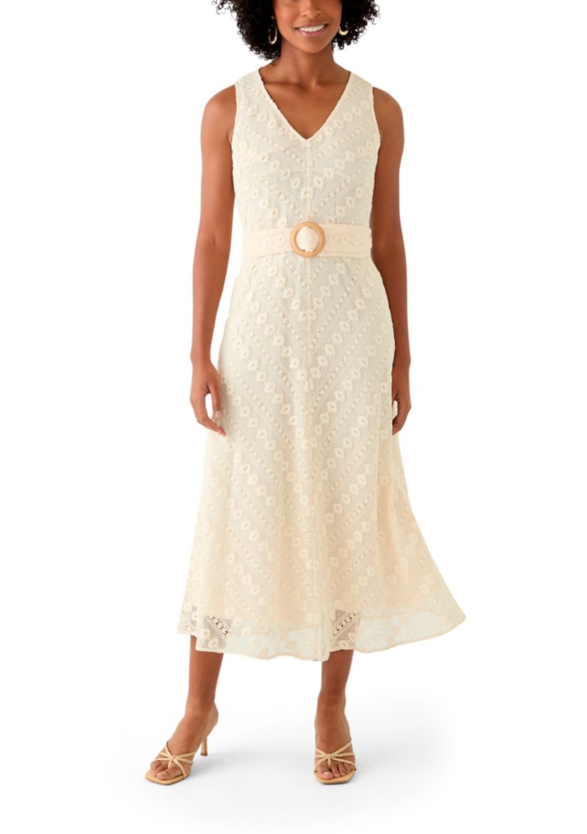 Womens Belted Crochet Dress