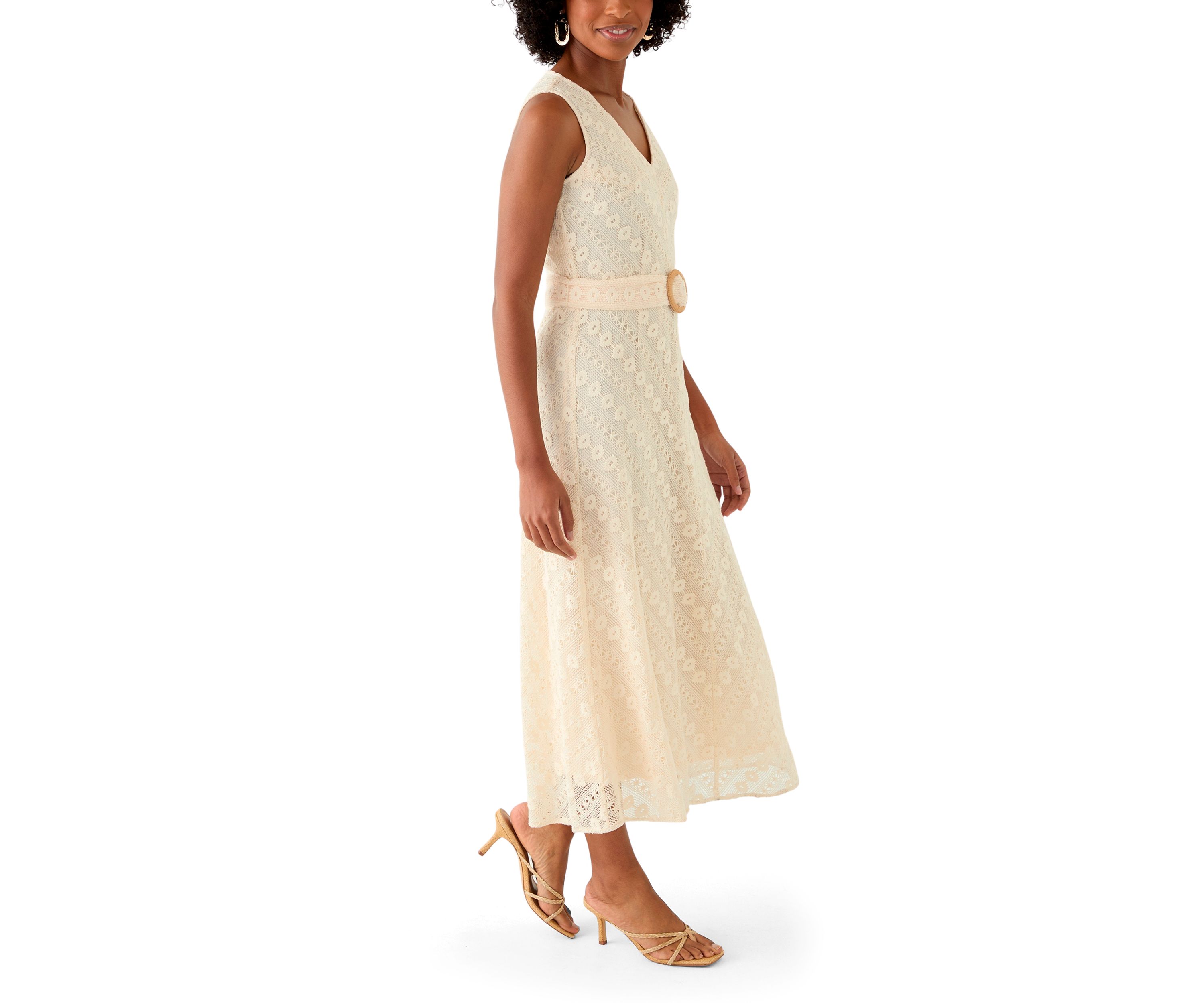 Womens Belted Crochet Dress