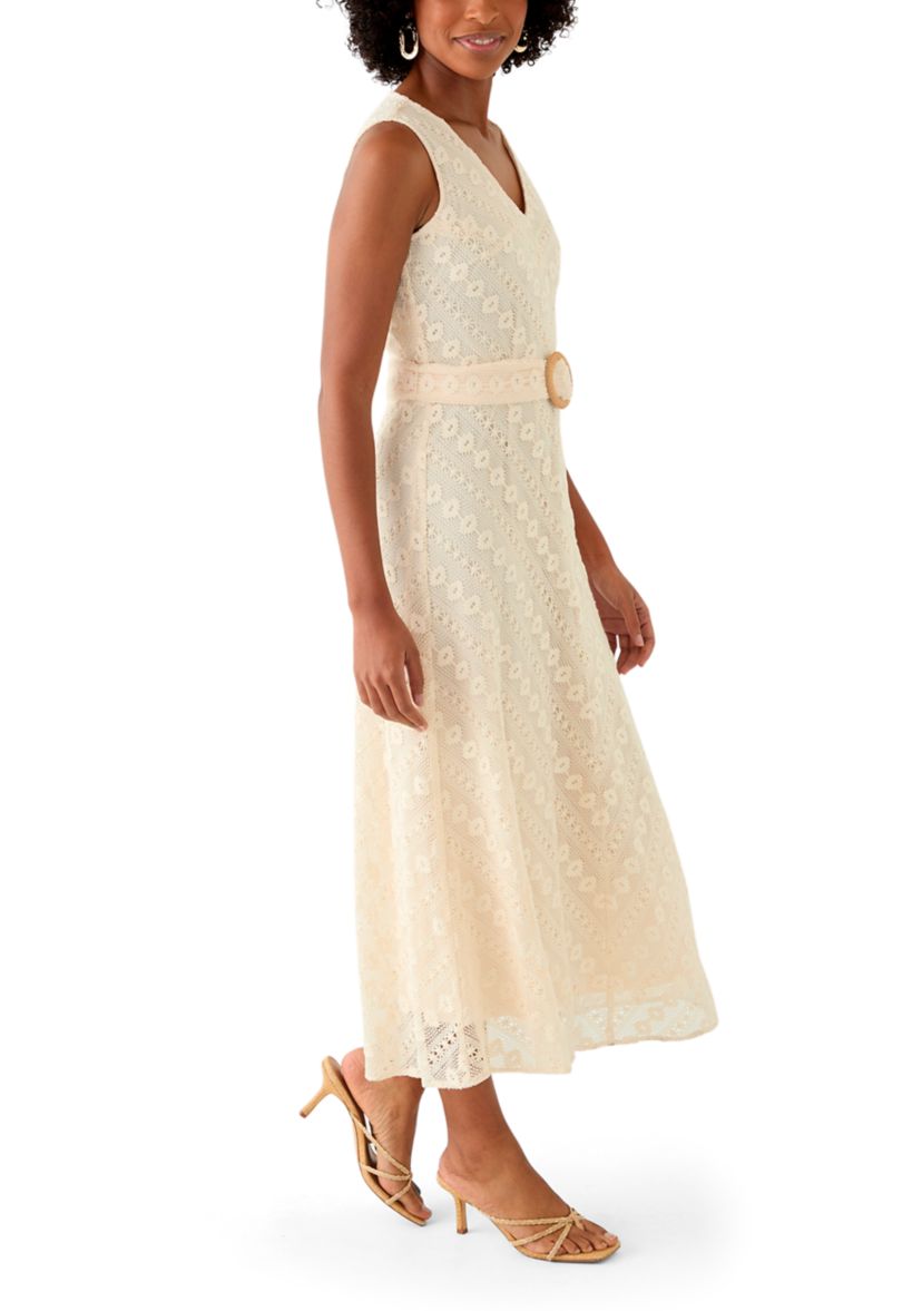 Womens Belted Crochet Dress