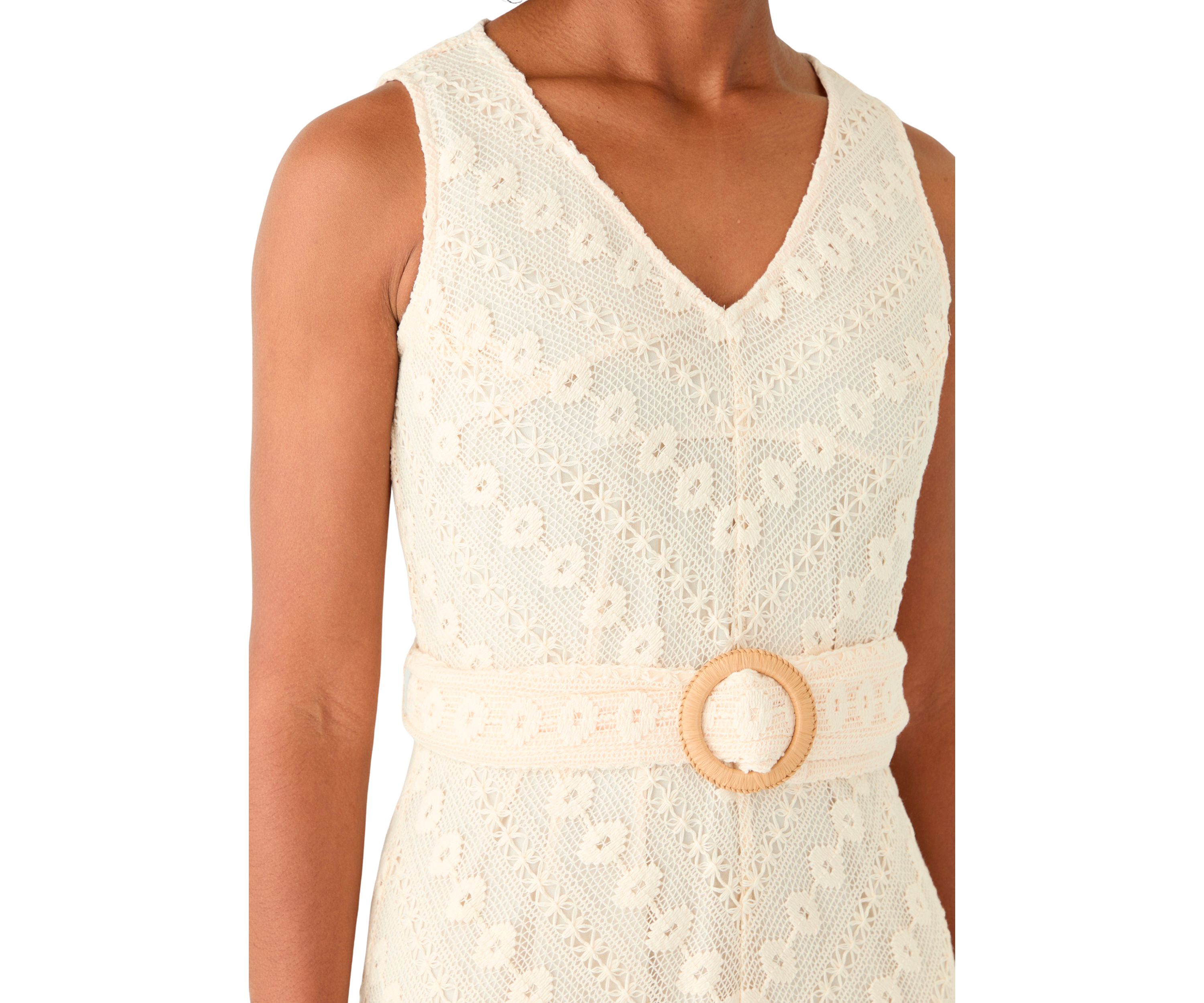 Womens Belted Crochet Dress