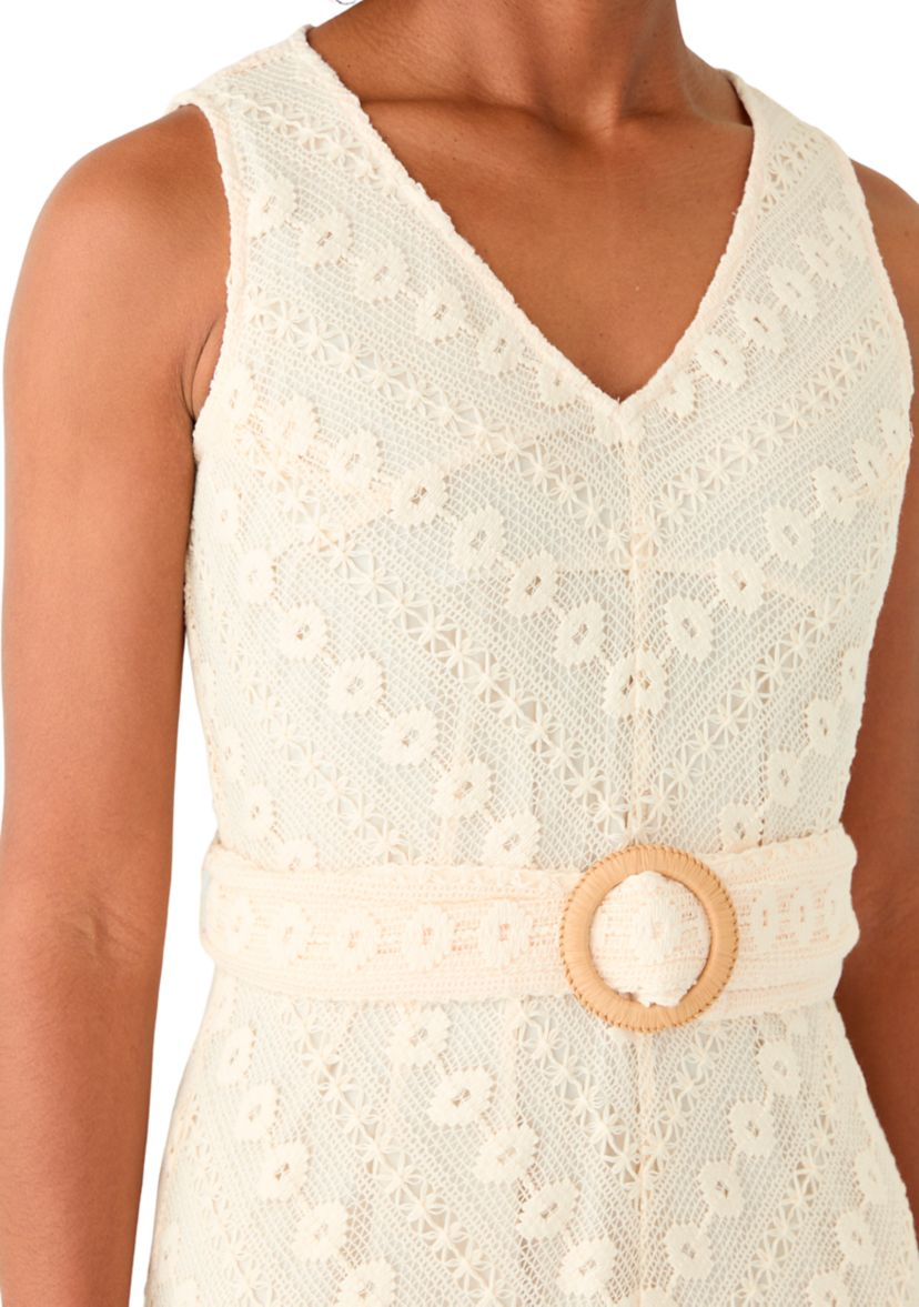 Womens Belted Crochet Dress