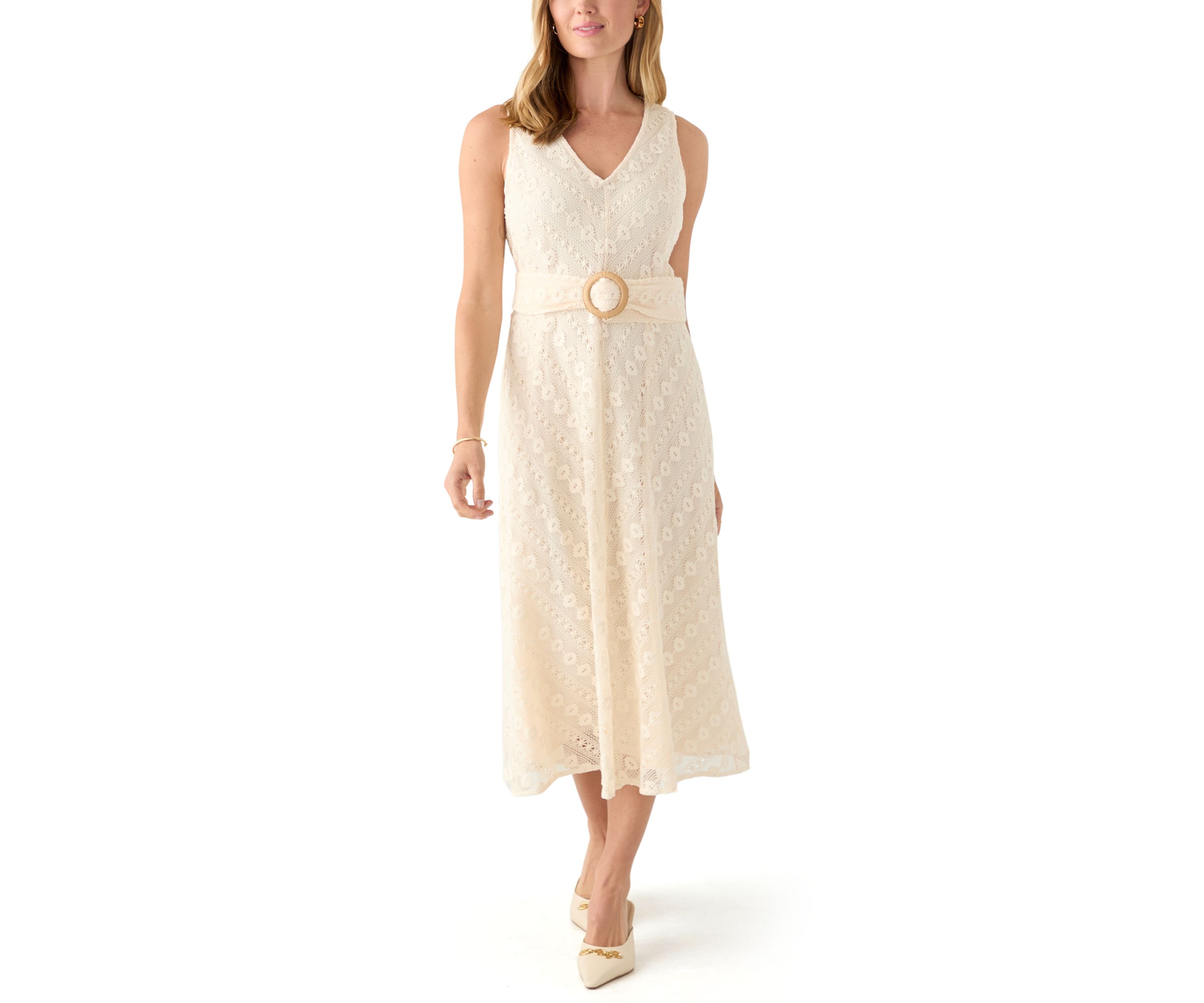 Petite V-Neck Patio Lace Dress