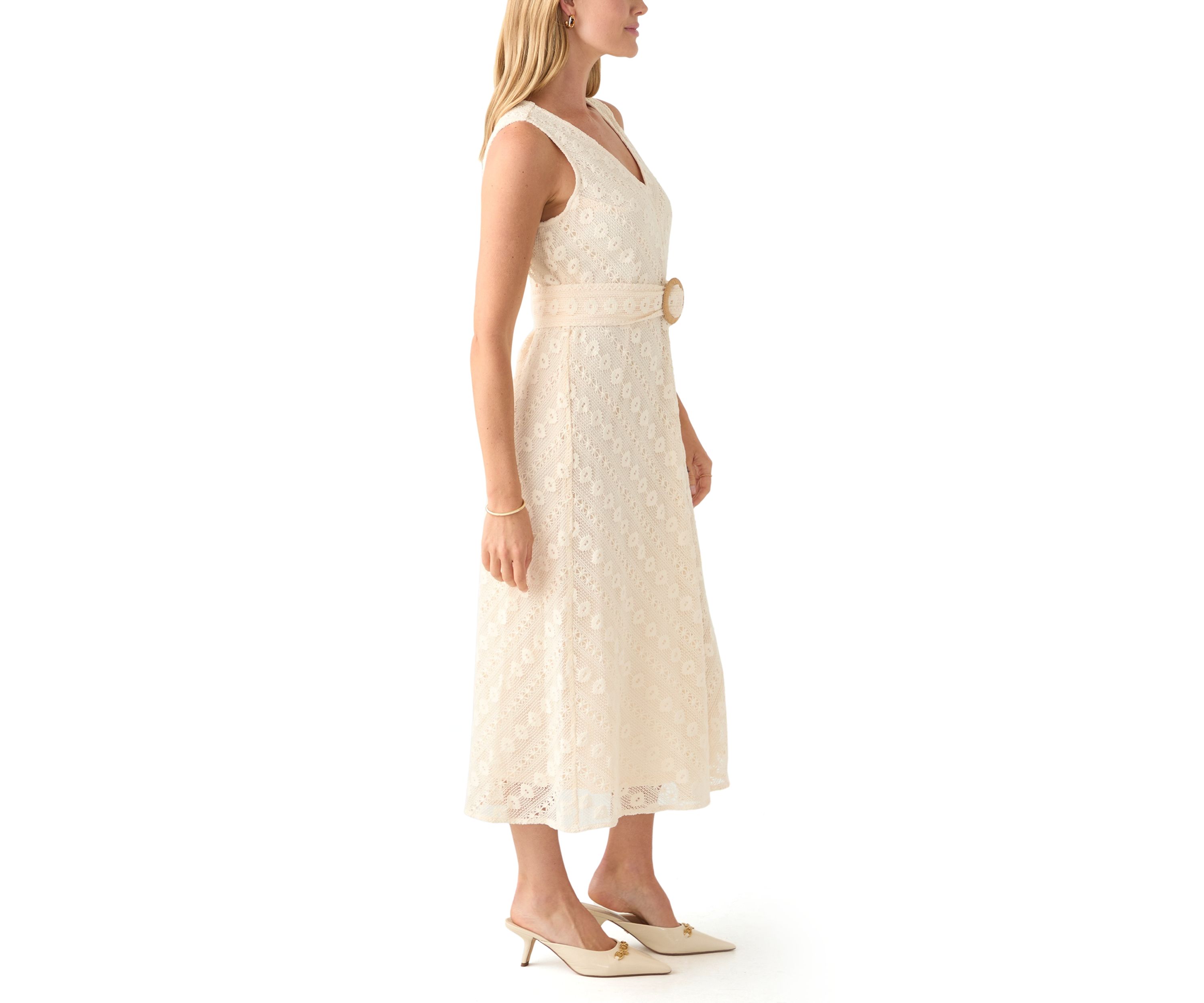 Petite V-Neck Patio Lace Dress