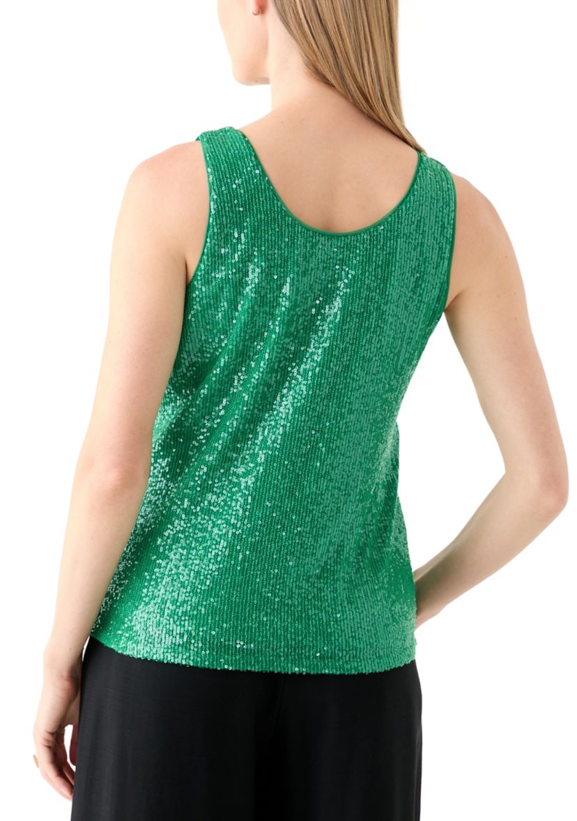Petite Double Scoop Neck Sequin Tank