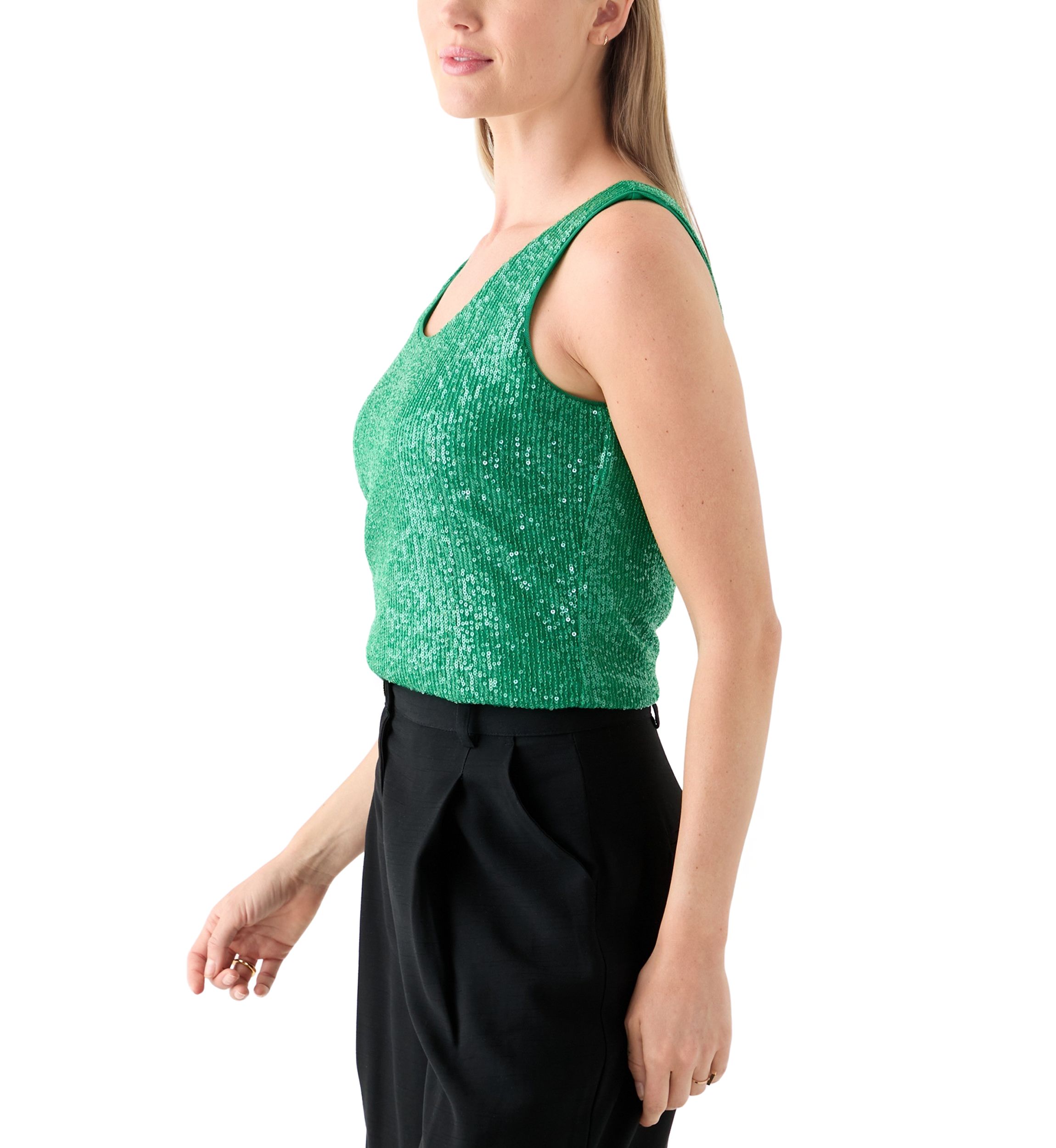 Petite Double Scoop Neck Sequin Tank