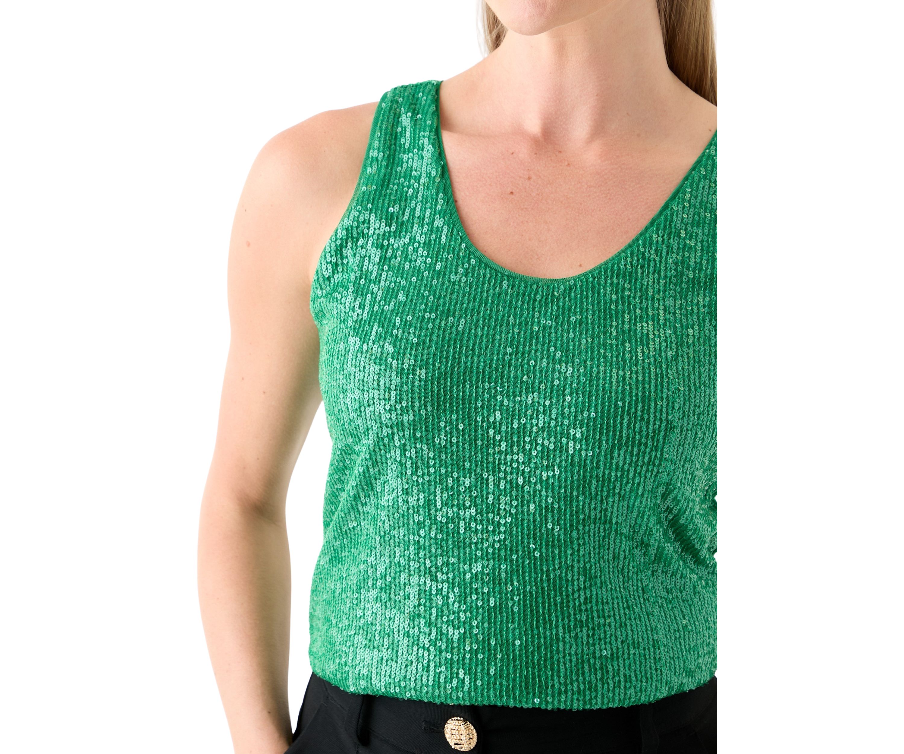 Petite Double Scoop Neck Sequin Tank
