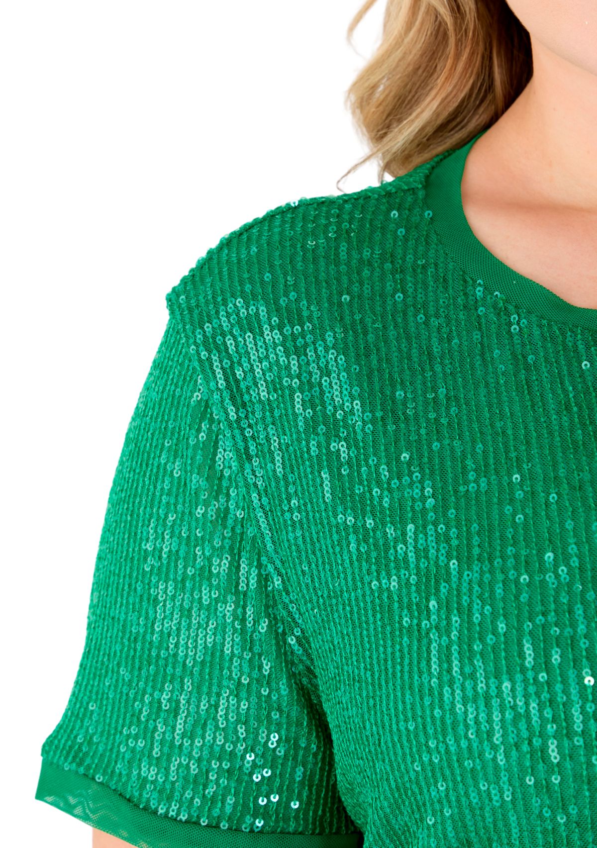 Plus Size Sequin Mesh Double V-Scoop Sequin T-Shirt 