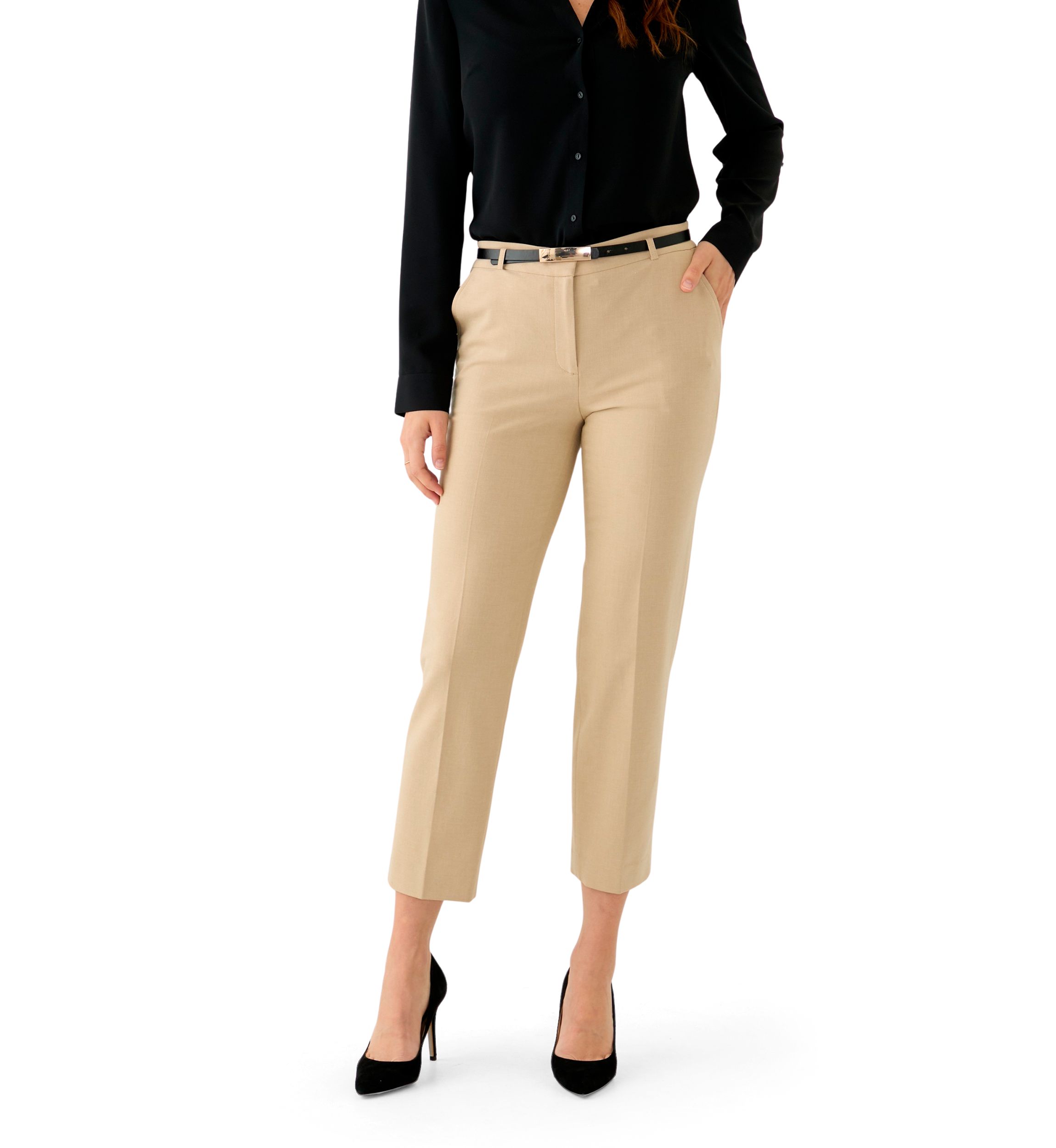 Womens Belted Straight Leg Twill Pants