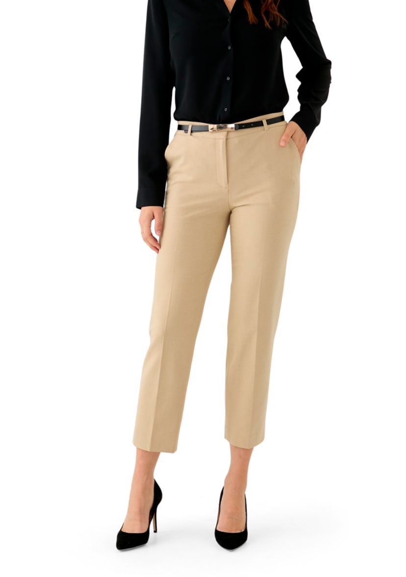 Womens Belted Straight Leg Twill Pants
