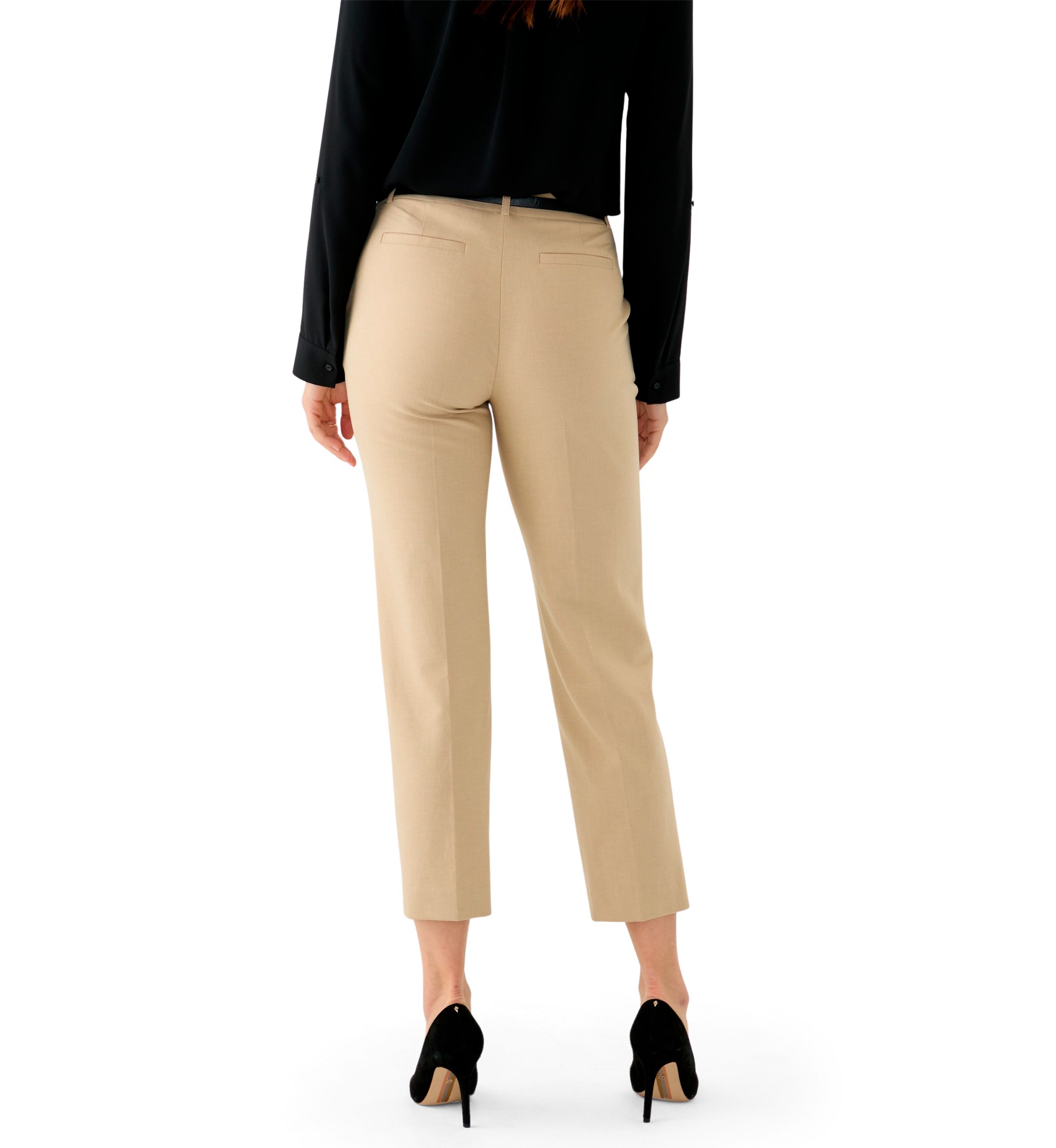 Womens Belted Straight Leg Twill Pants