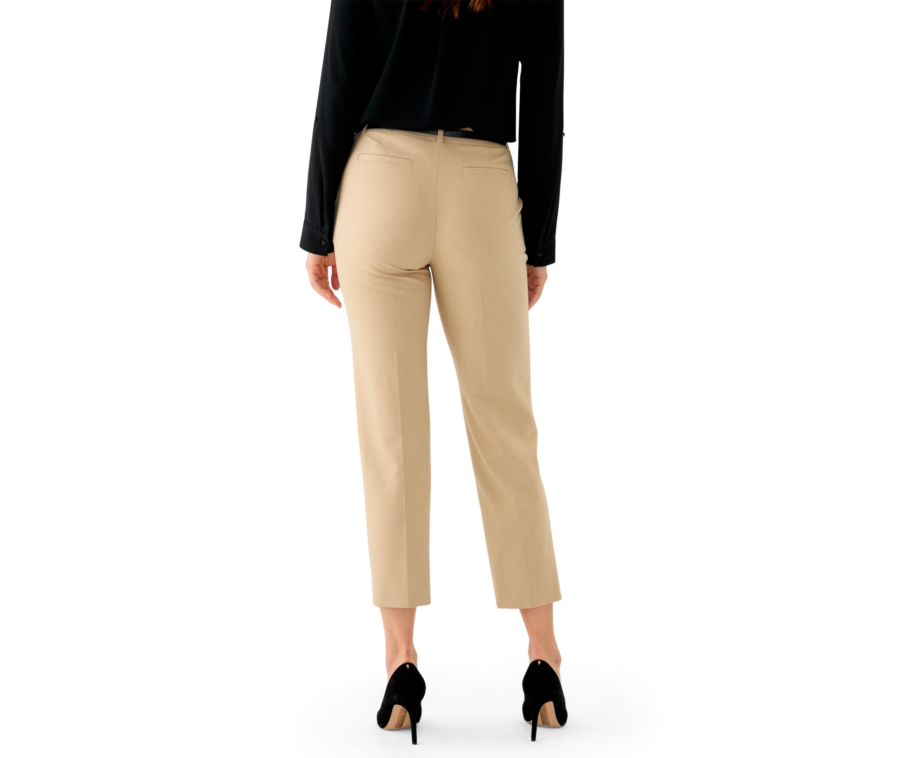 Womens Belted Straight Leg Twill Pants