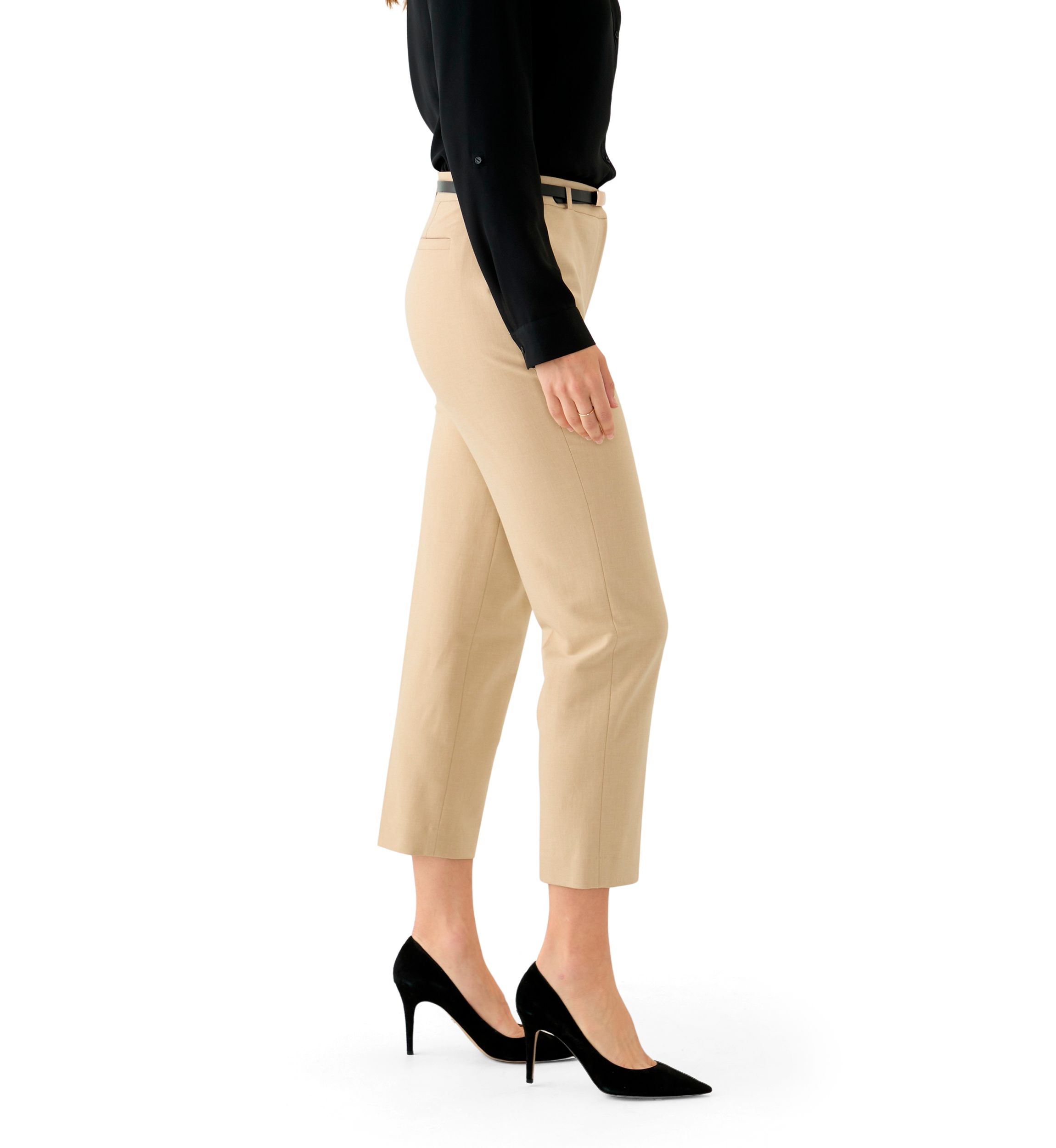 Womens Belted Straight Leg Twill Pants