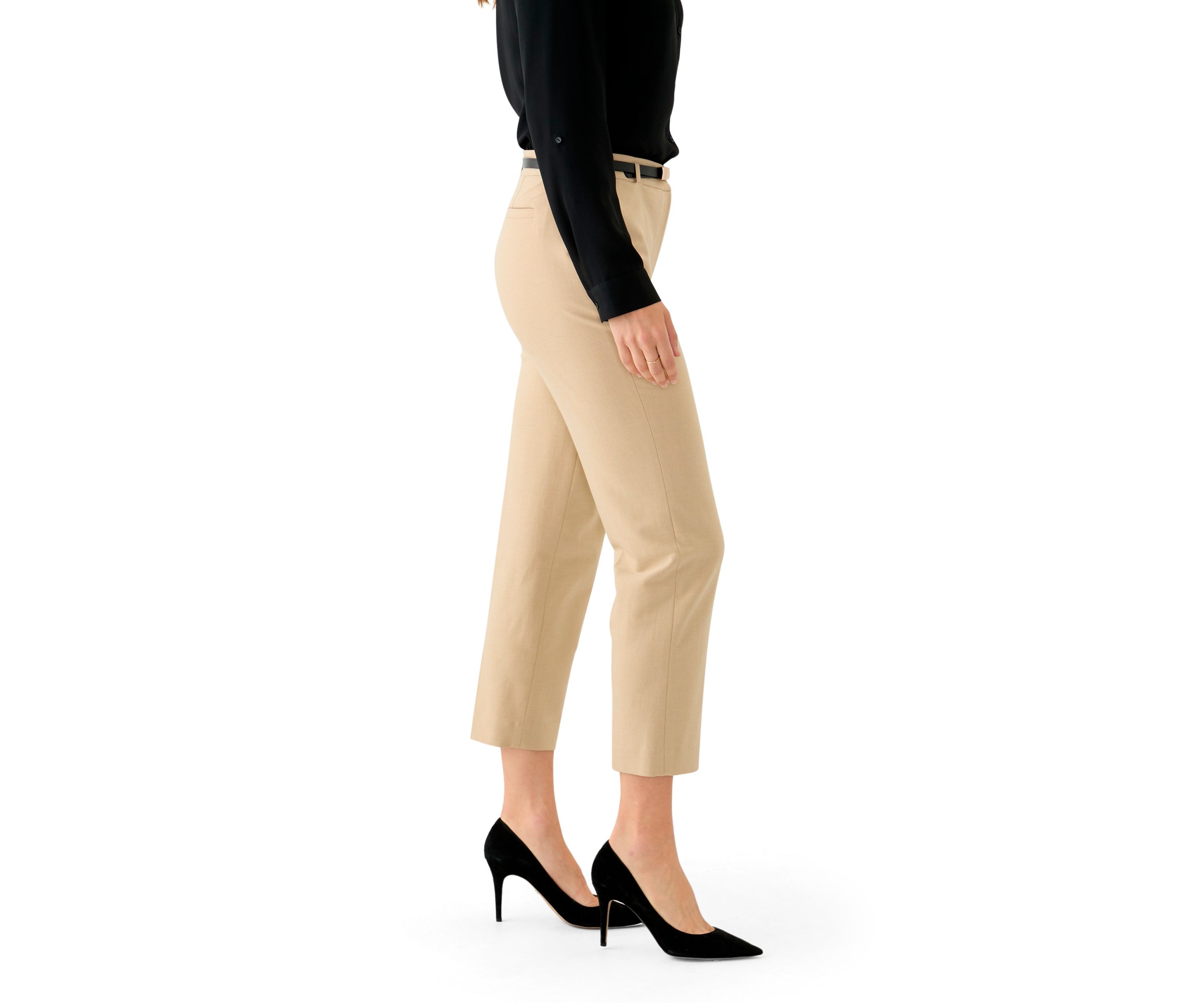 Womens Belted Straight Leg Twill Pants