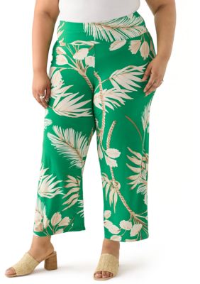 Anne Klein Women's Plus Size Tropical Print Wide Leg Palazzo Pants