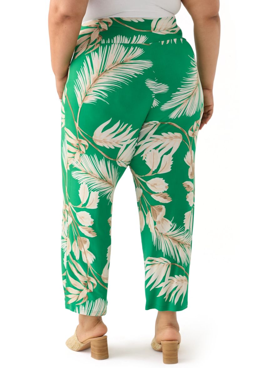 Plus Size Tropical Print Wide Leg Palazzo Pants