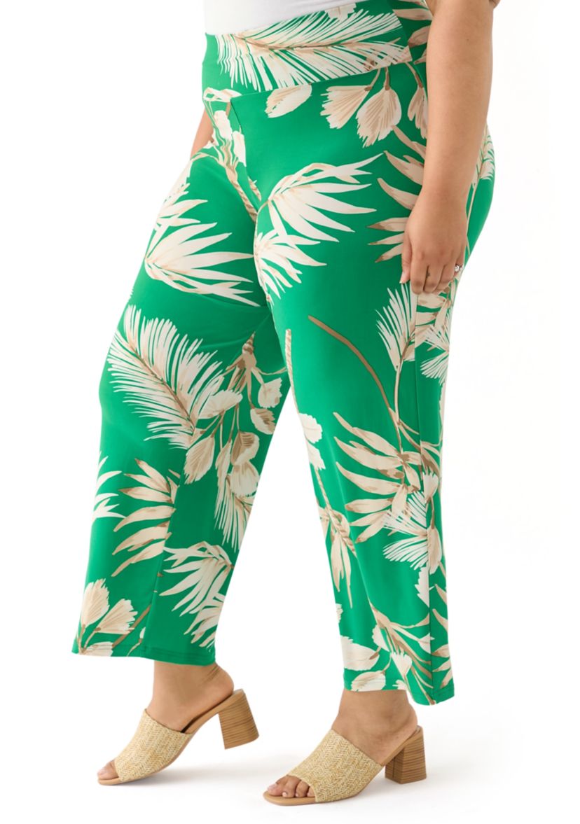 Plus Size Tropical Print Wide Leg Palazzo Pants