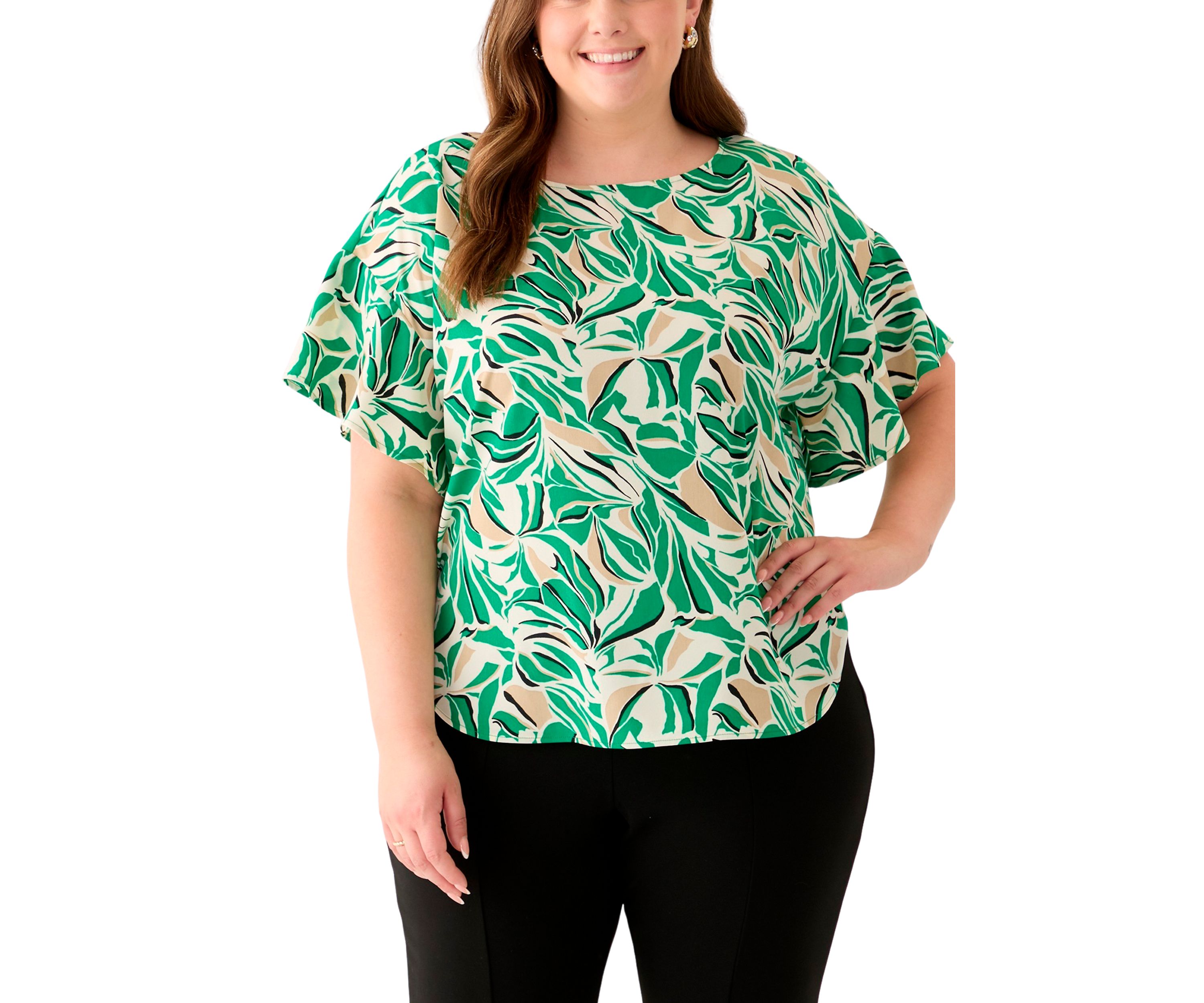 Plus Size Tropical Print Blouse