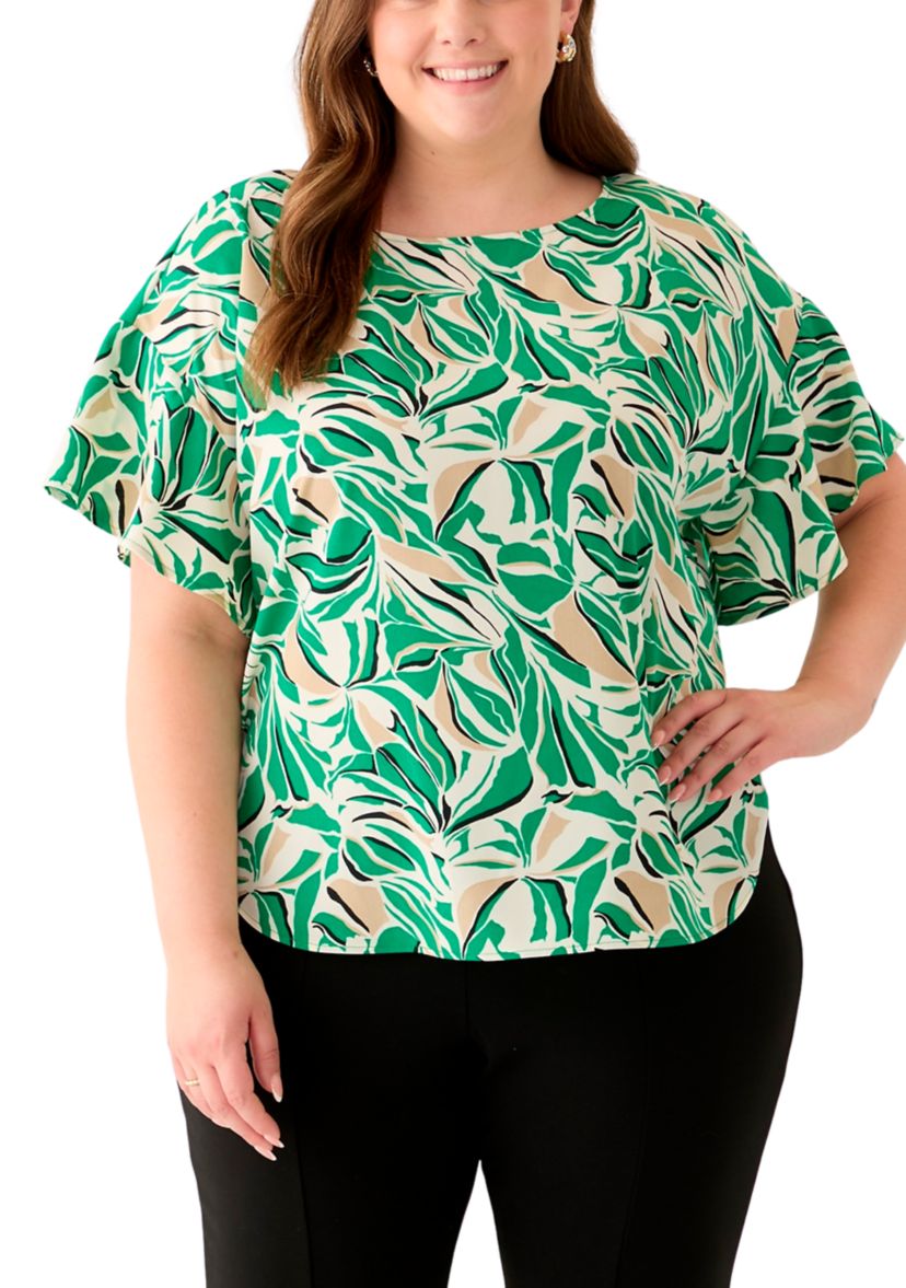 Plus Size Tropical Print Blouse