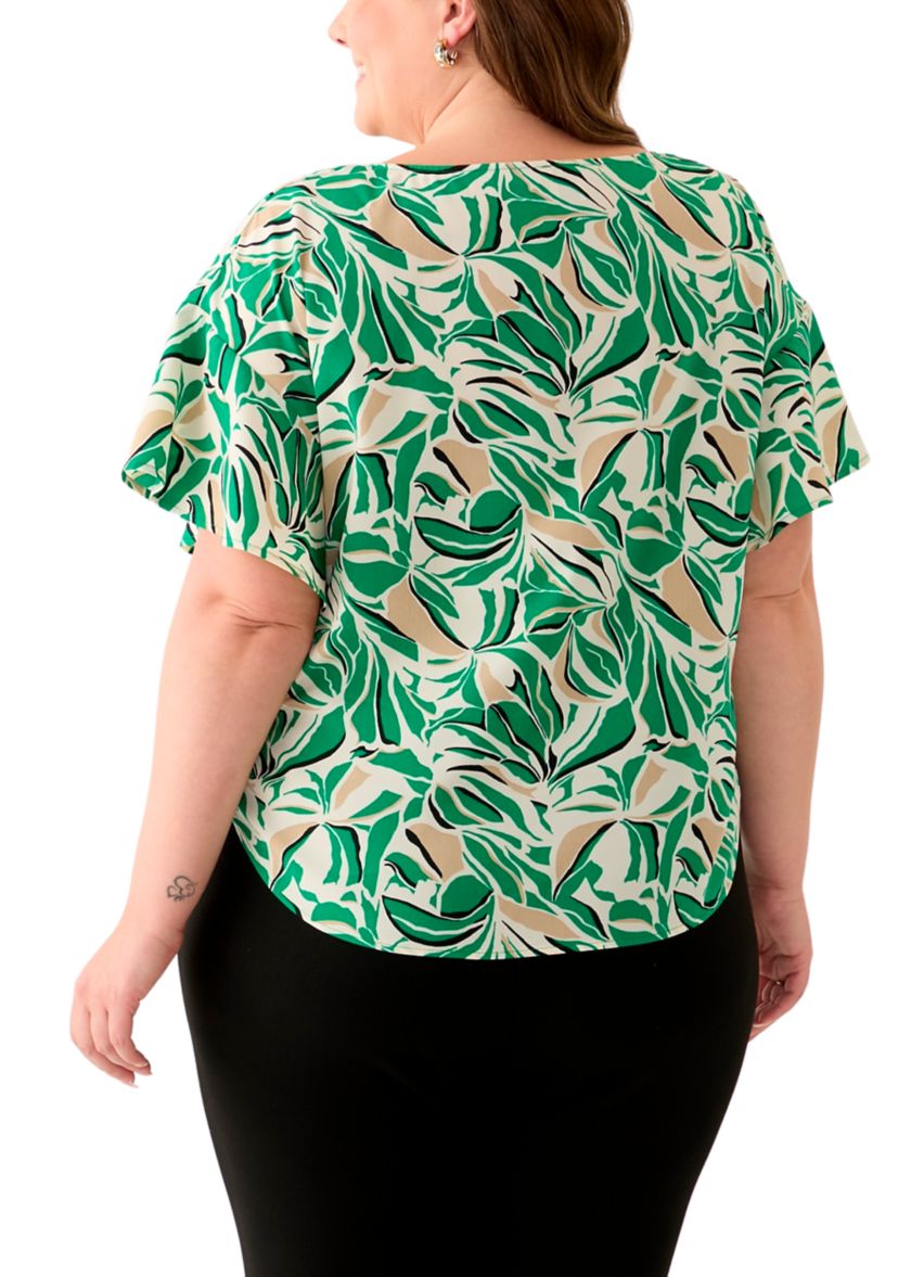 Plus Size Tropical Print Blouse
