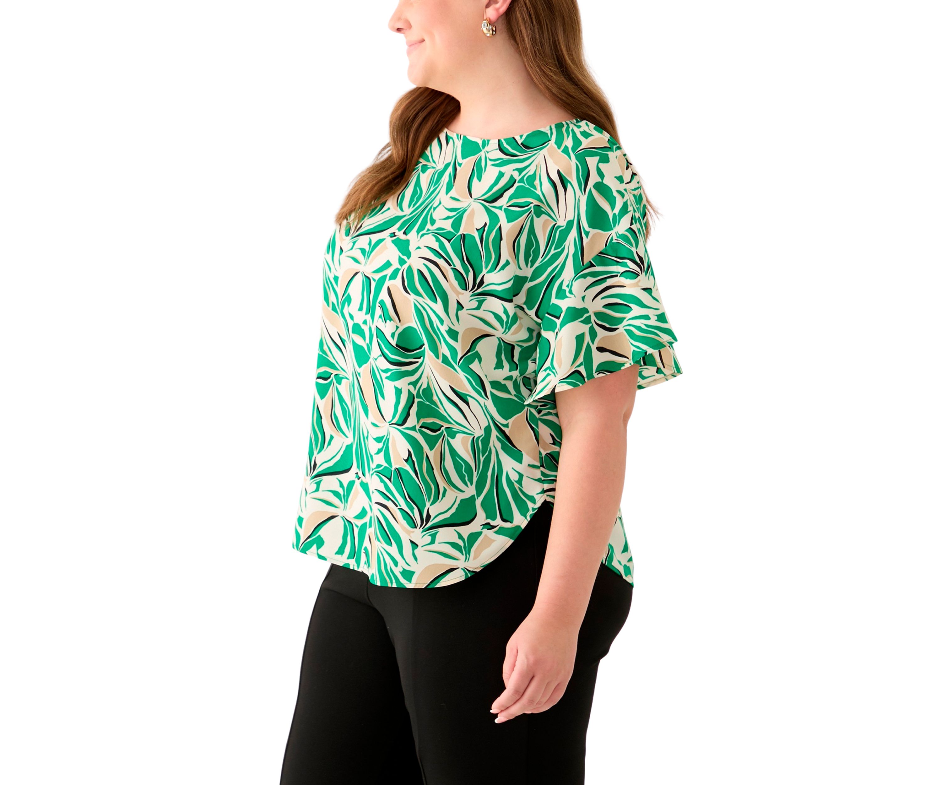 Plus Size Tropical Print Blouse