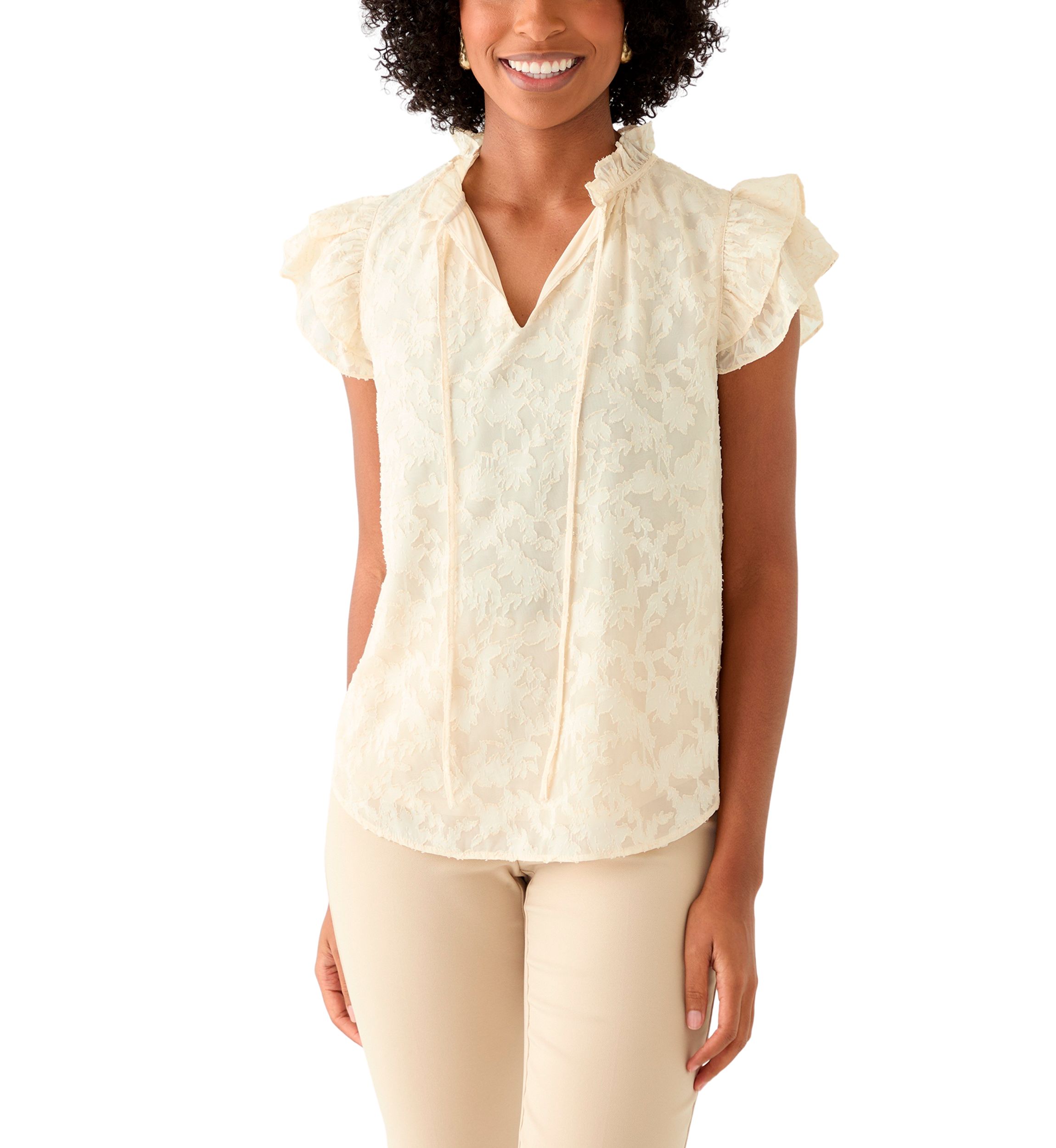 Womens Sleeveless Double Ruffle Blouse