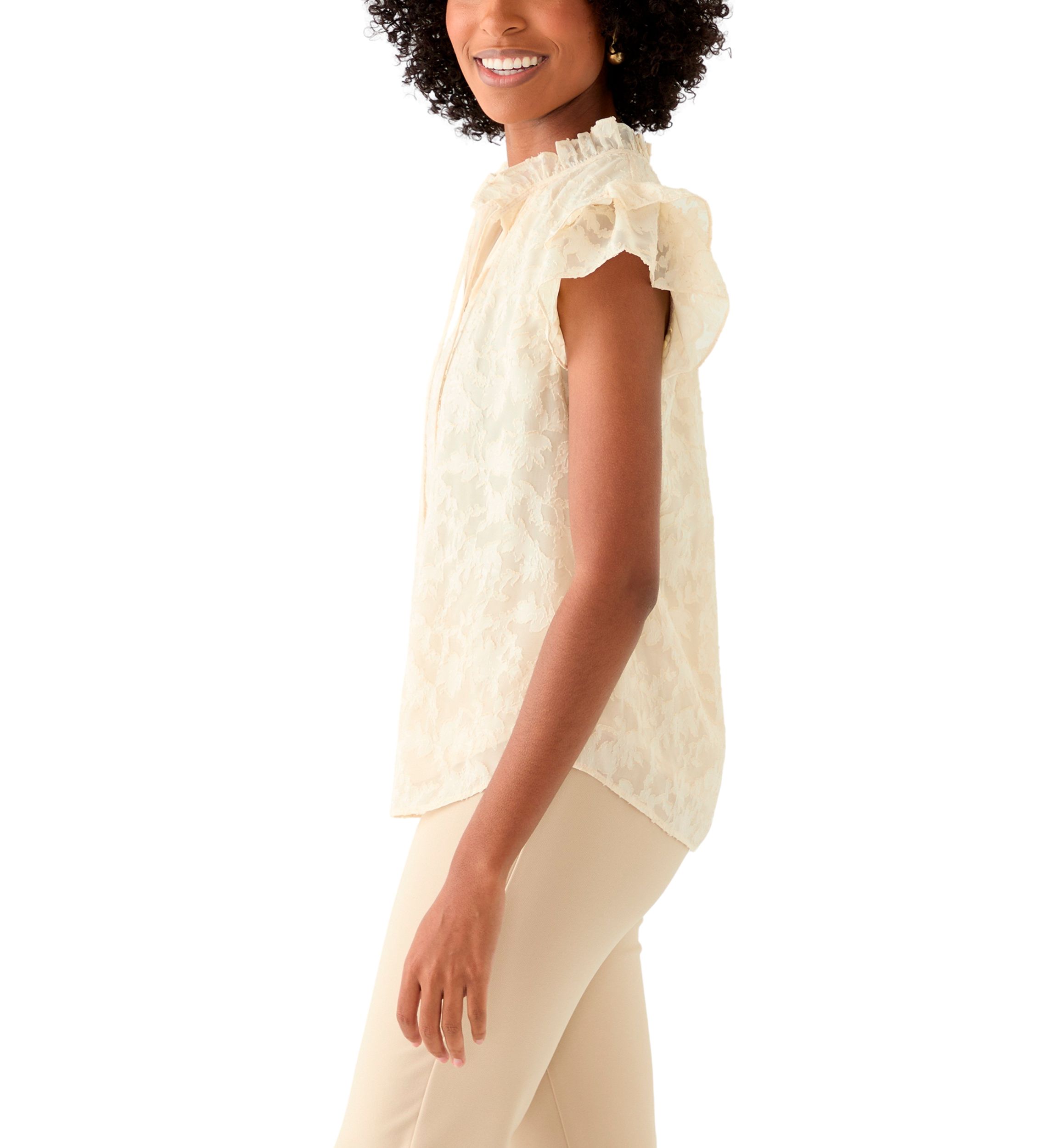 Womens Sleeveless Double Ruffle Blouse