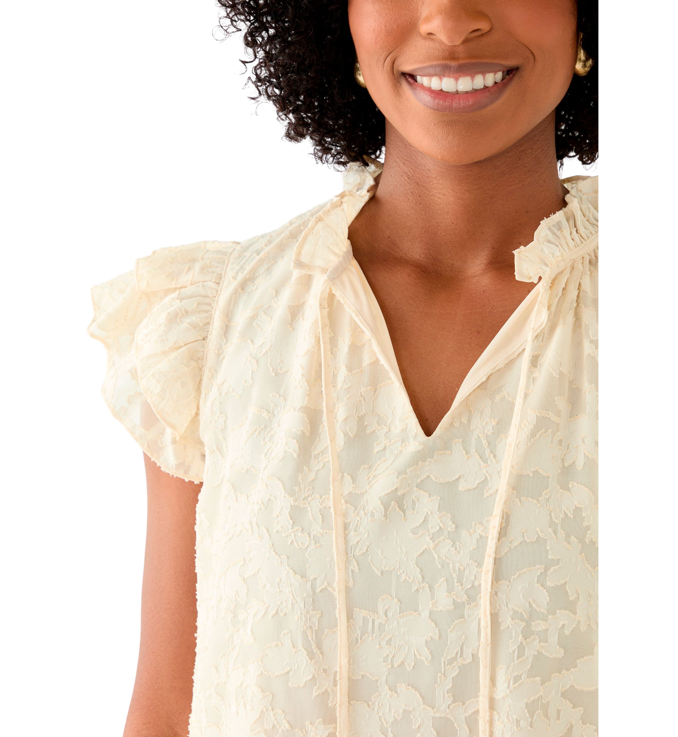 Womens Sleeveless Double Ruffle Blouse