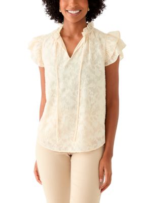 Anne Klein Women's Double Ruffle Tie Neck Blouse, PM