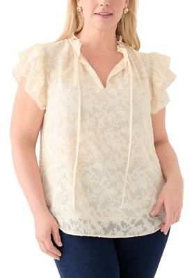 Anne Klein Women's Plus Size Double Ruffle Sleeve Tie Front Blouse, 3X