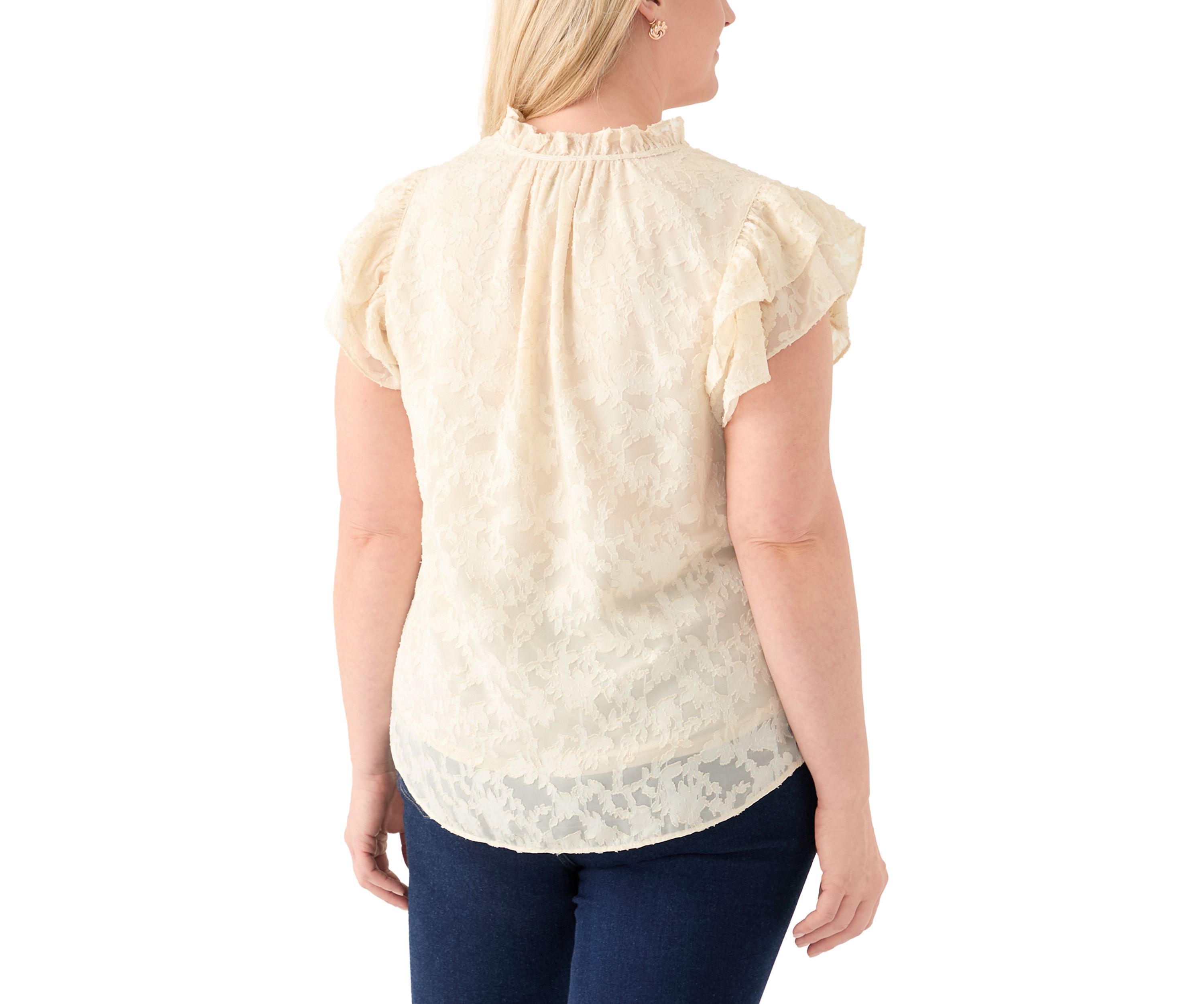 Plus Size Double Ruffle Sleeve Tie Front Blouse