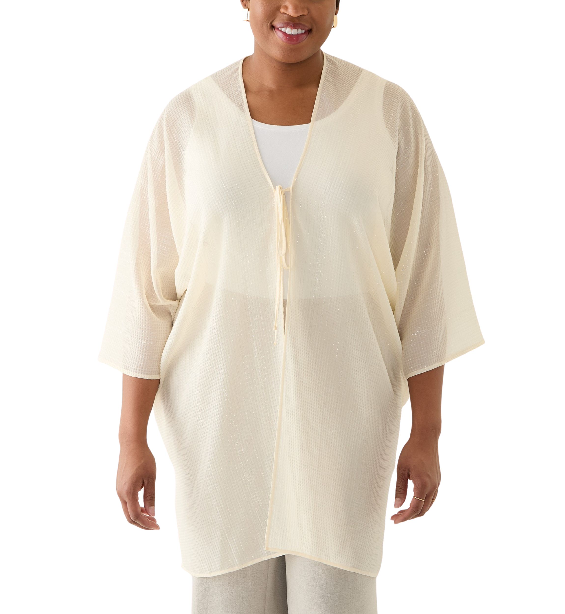 Plus Size Tie Front Scarf Kimono