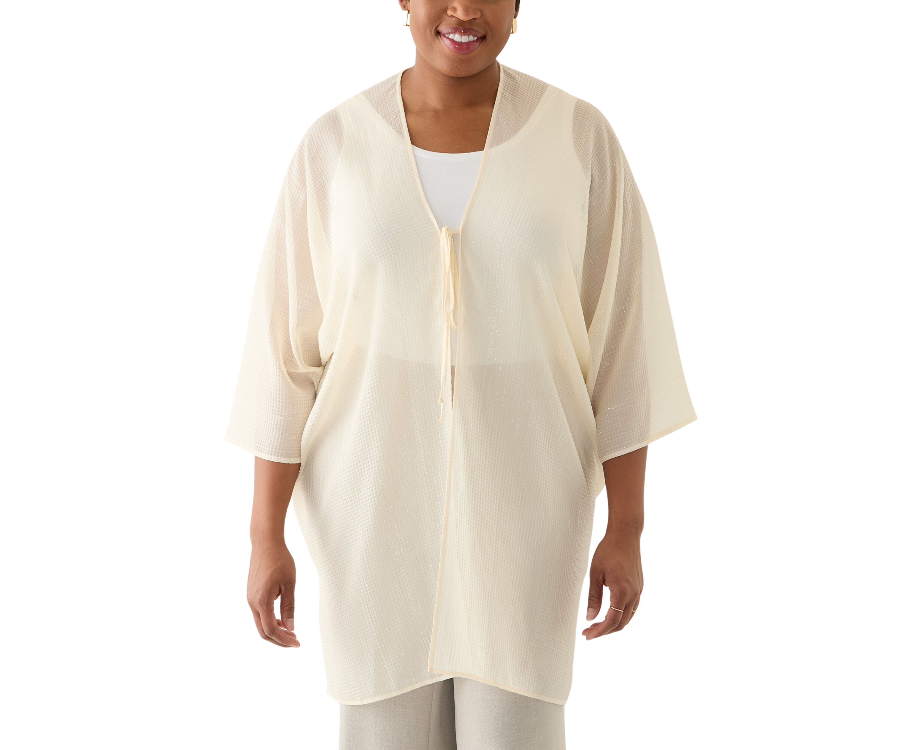 Plus Size Tie Front Scarf Kimono