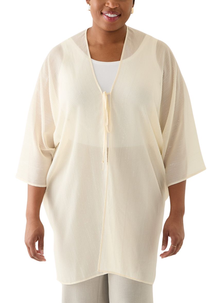 Plus Size Tie Front Scarf Kimono