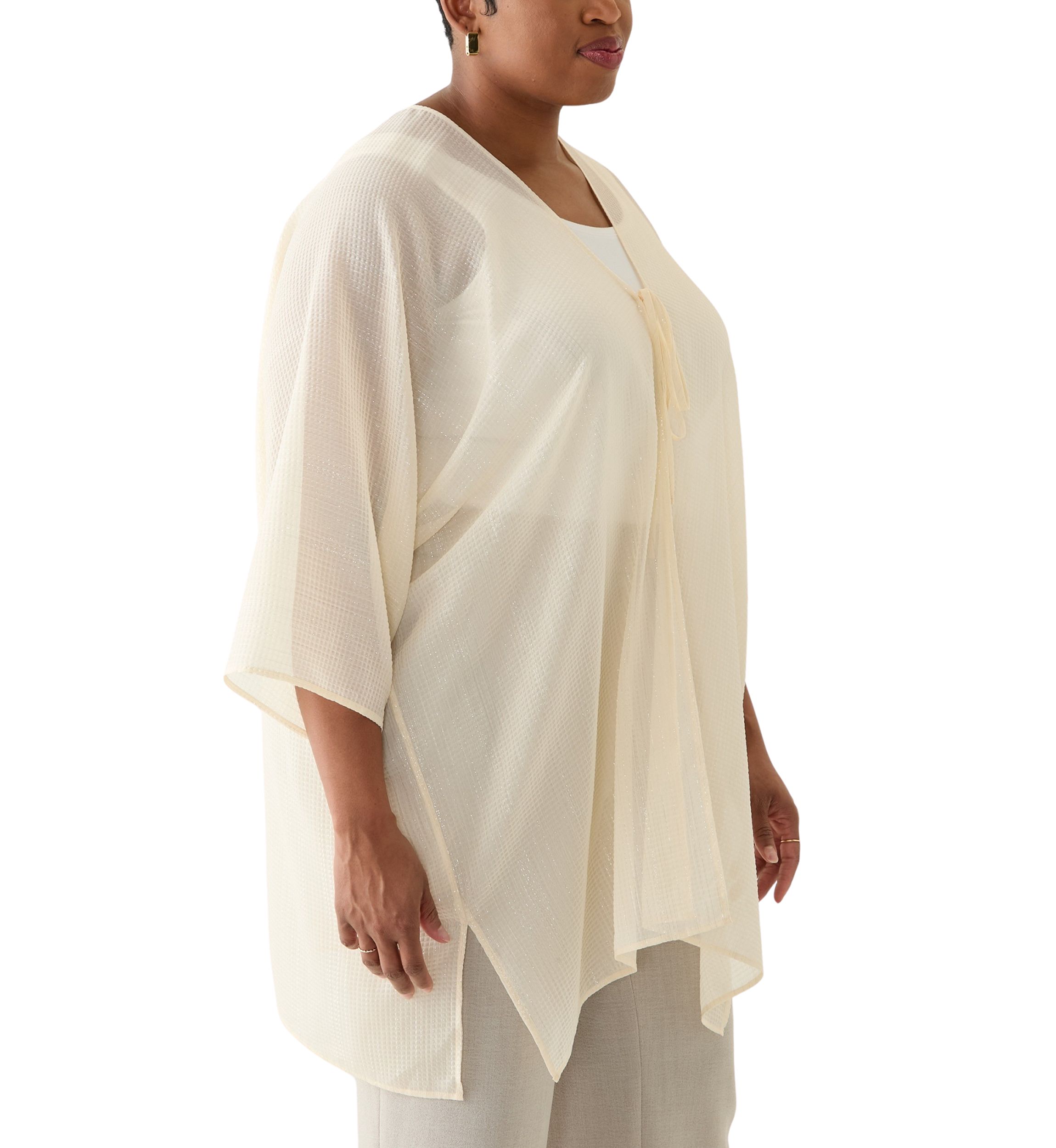 Plus Size Tie Front Scarf Kimono