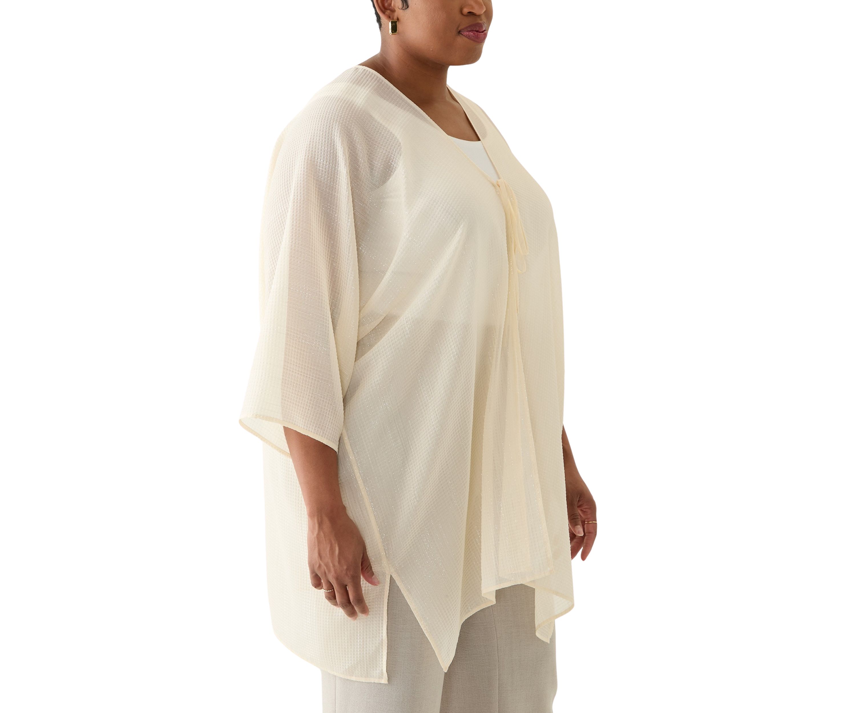 Plus Size Tie Front Scarf Kimono