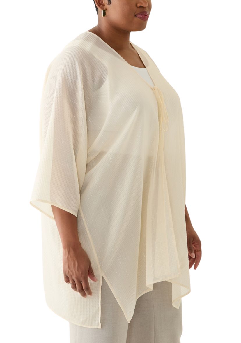 Plus Size Tie Front Scarf Kimono