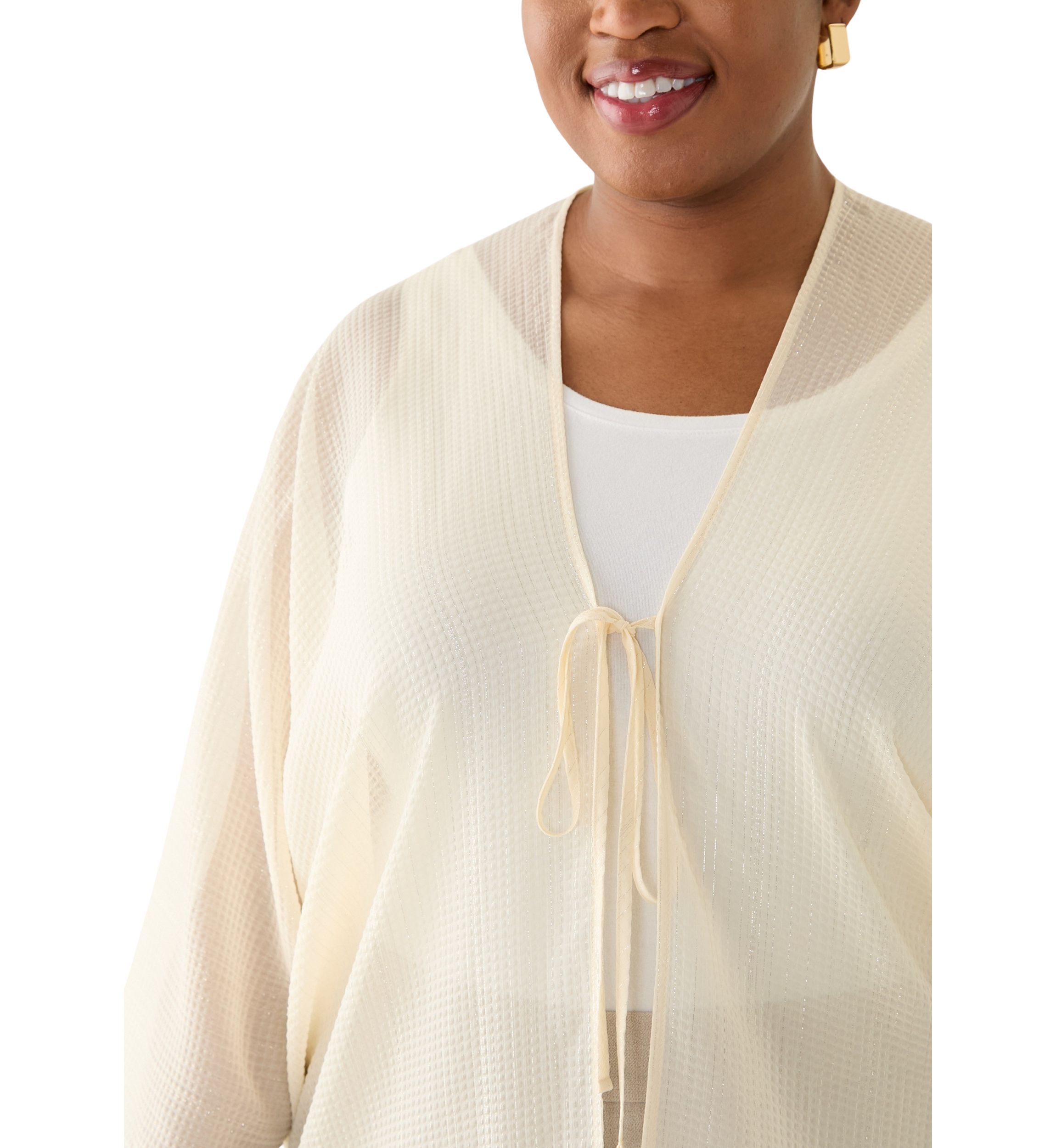 Plus Size Tie Front Scarf Kimono