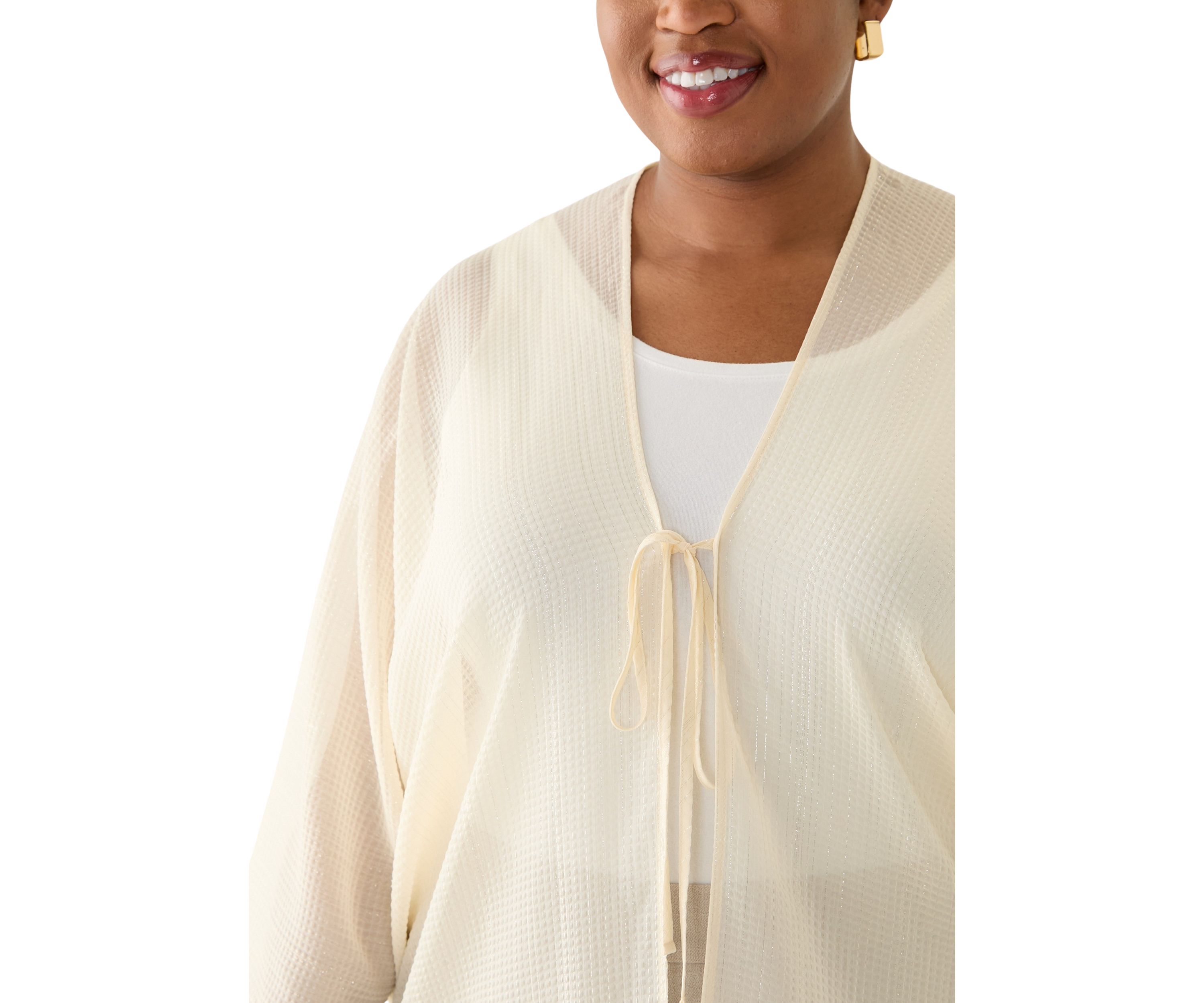 Plus Size Tie Front Scarf Kimono