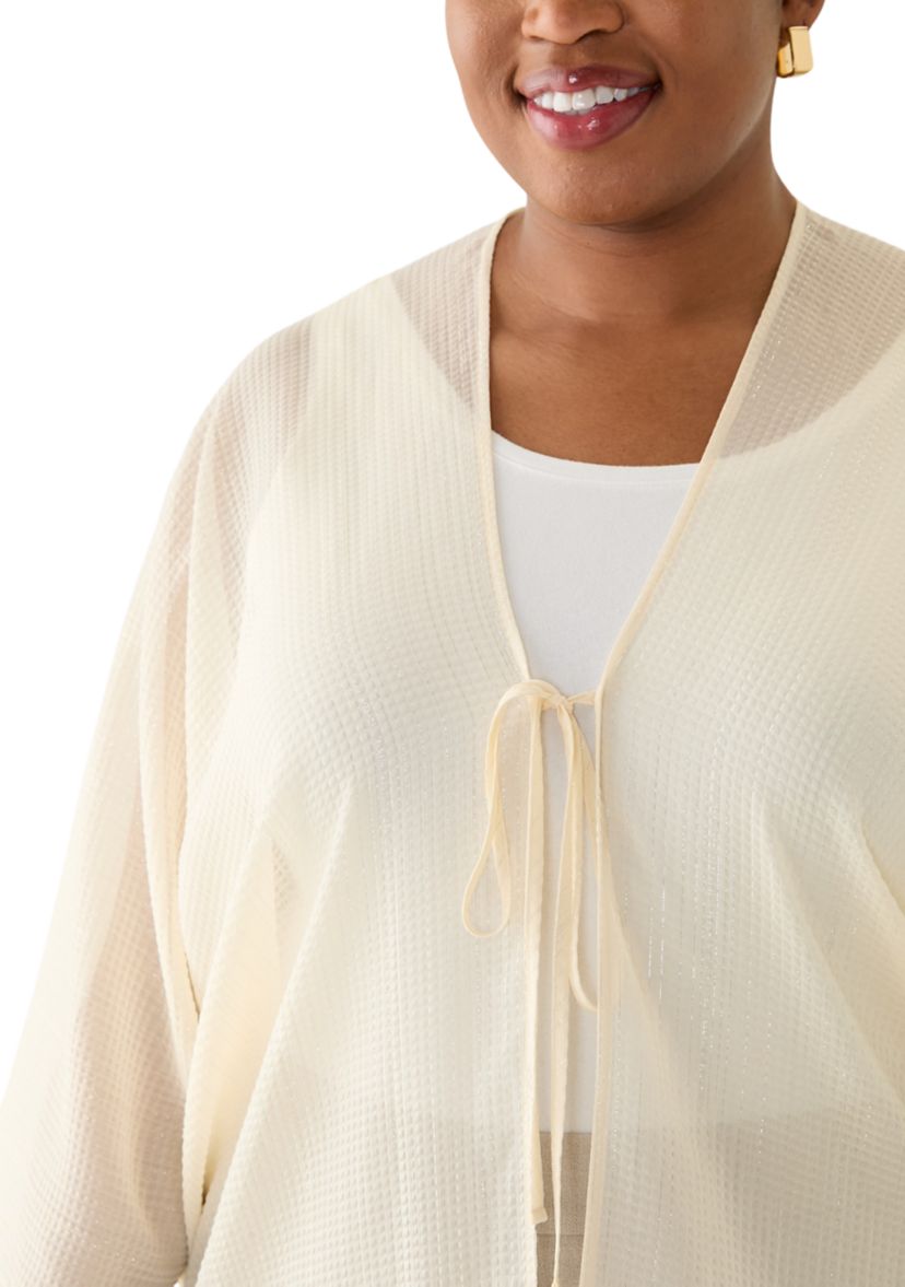 Plus Size Tie Front Scarf Kimono