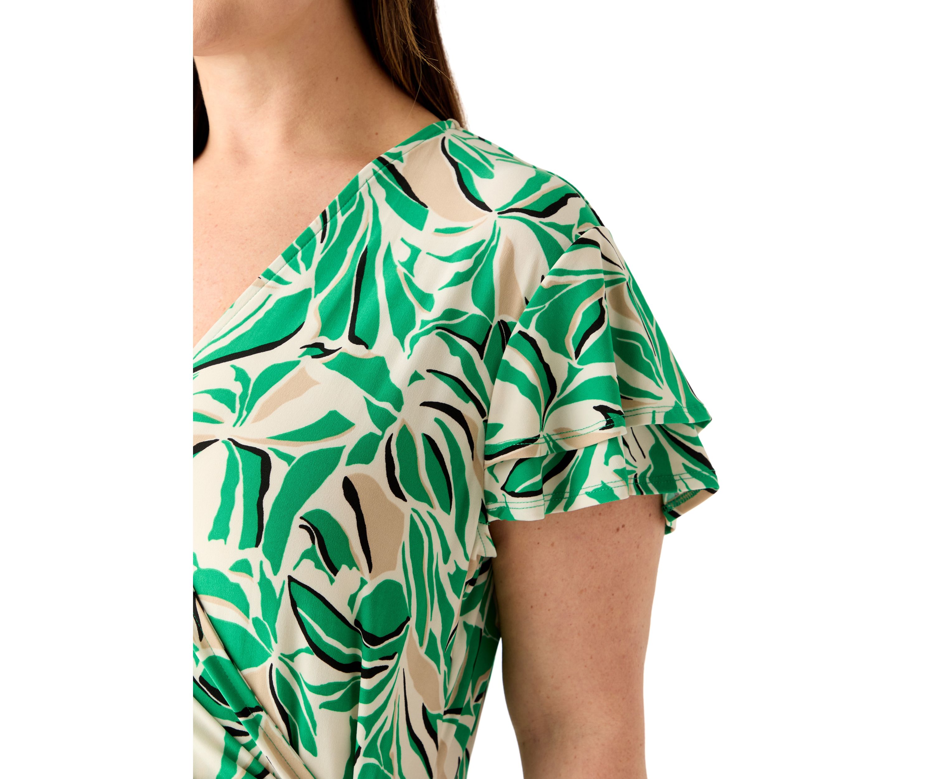 Plus Size Flutter Sleeve Classic Wrap Printed Dress