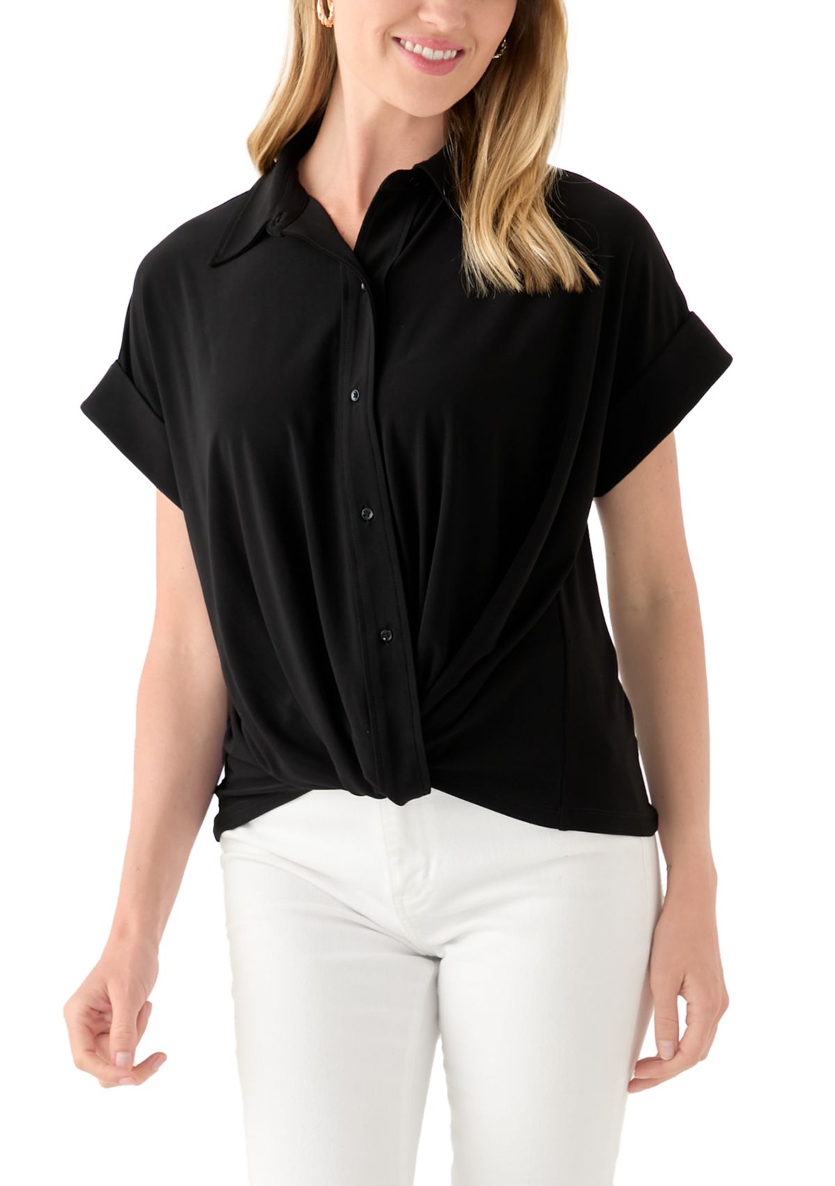 Petite Button Front Blouse