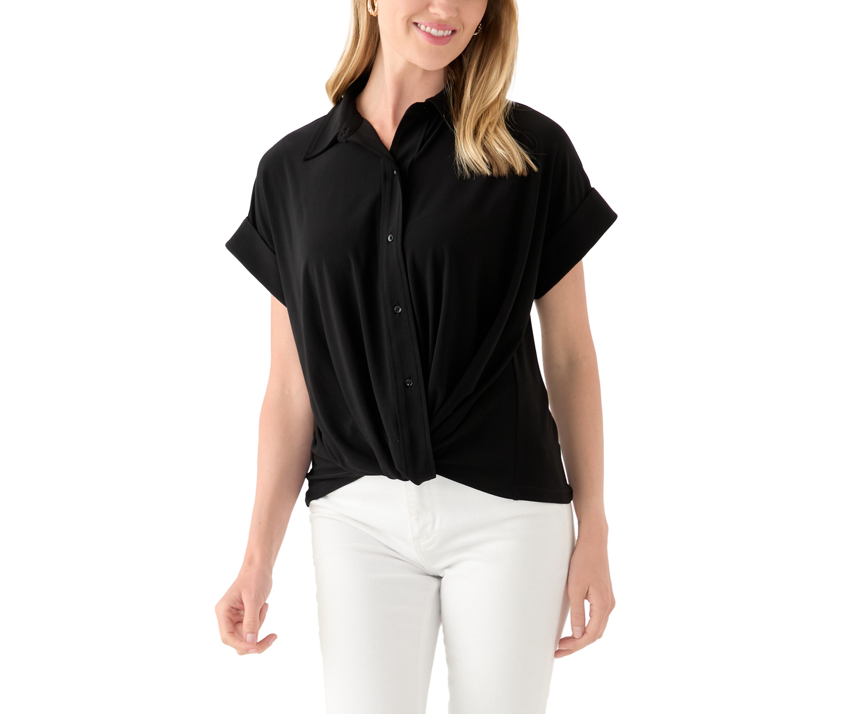 Petite Button Front Blouse
