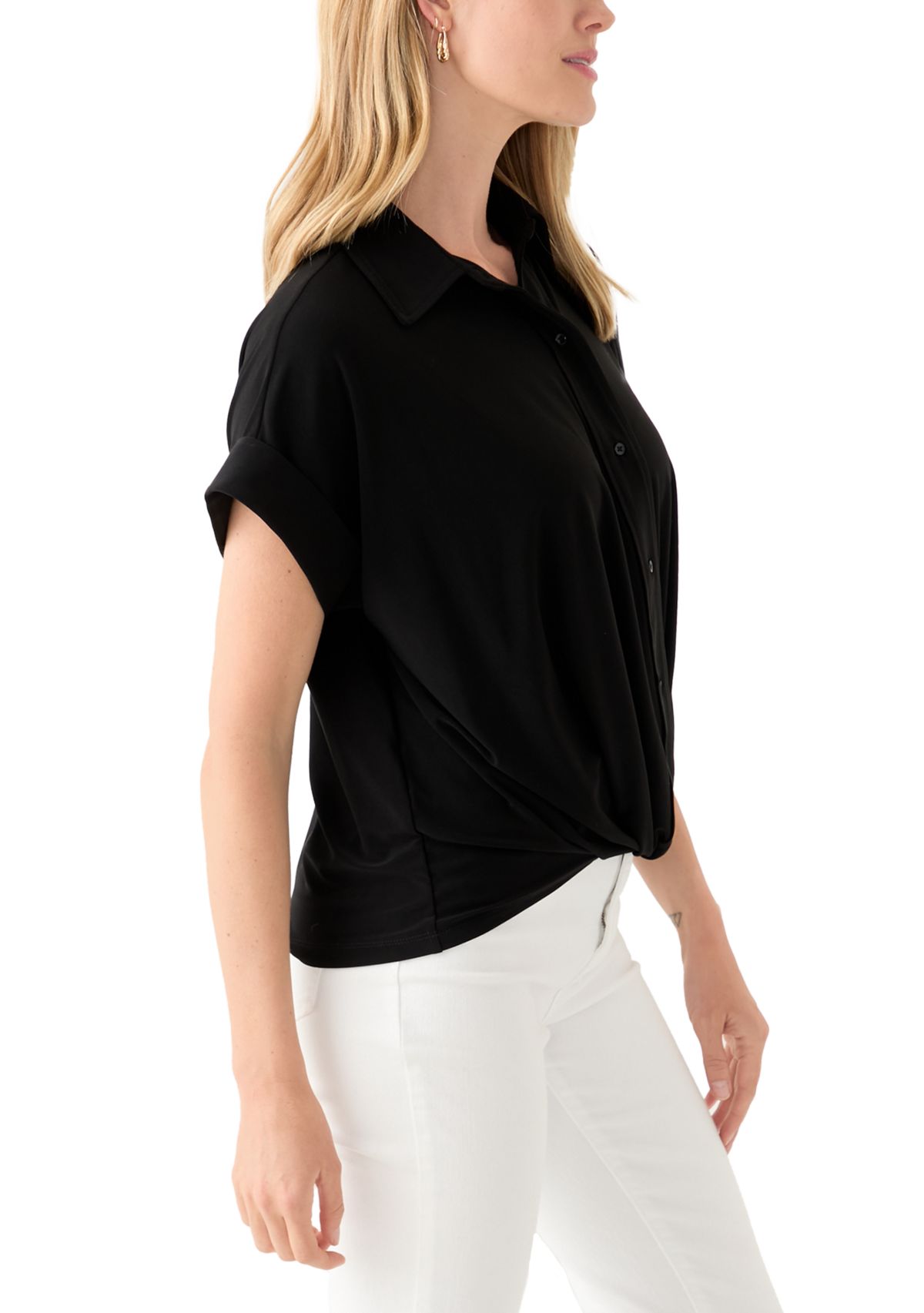 Petite Button Front Blouse