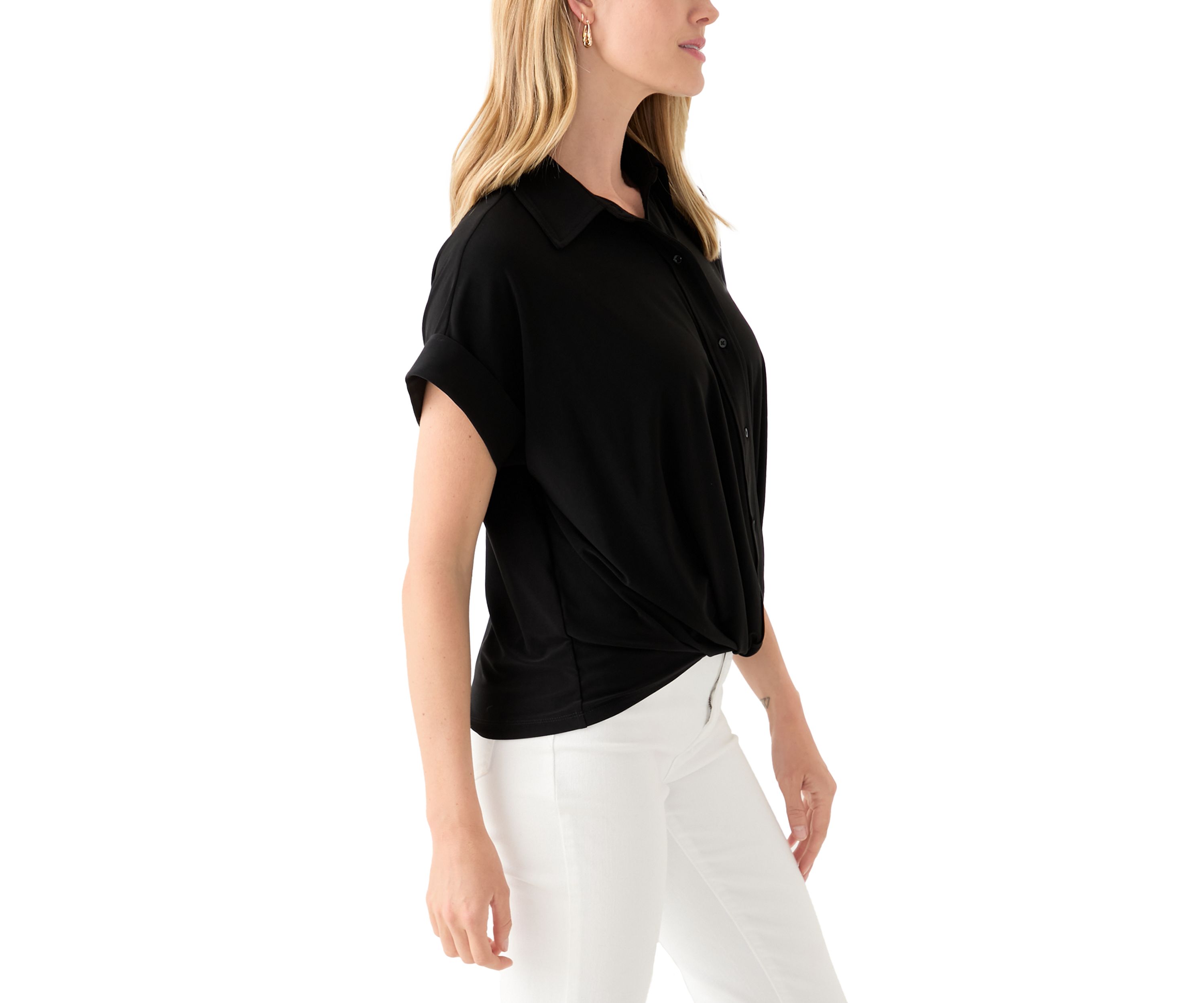 Petite Button Front Blouse