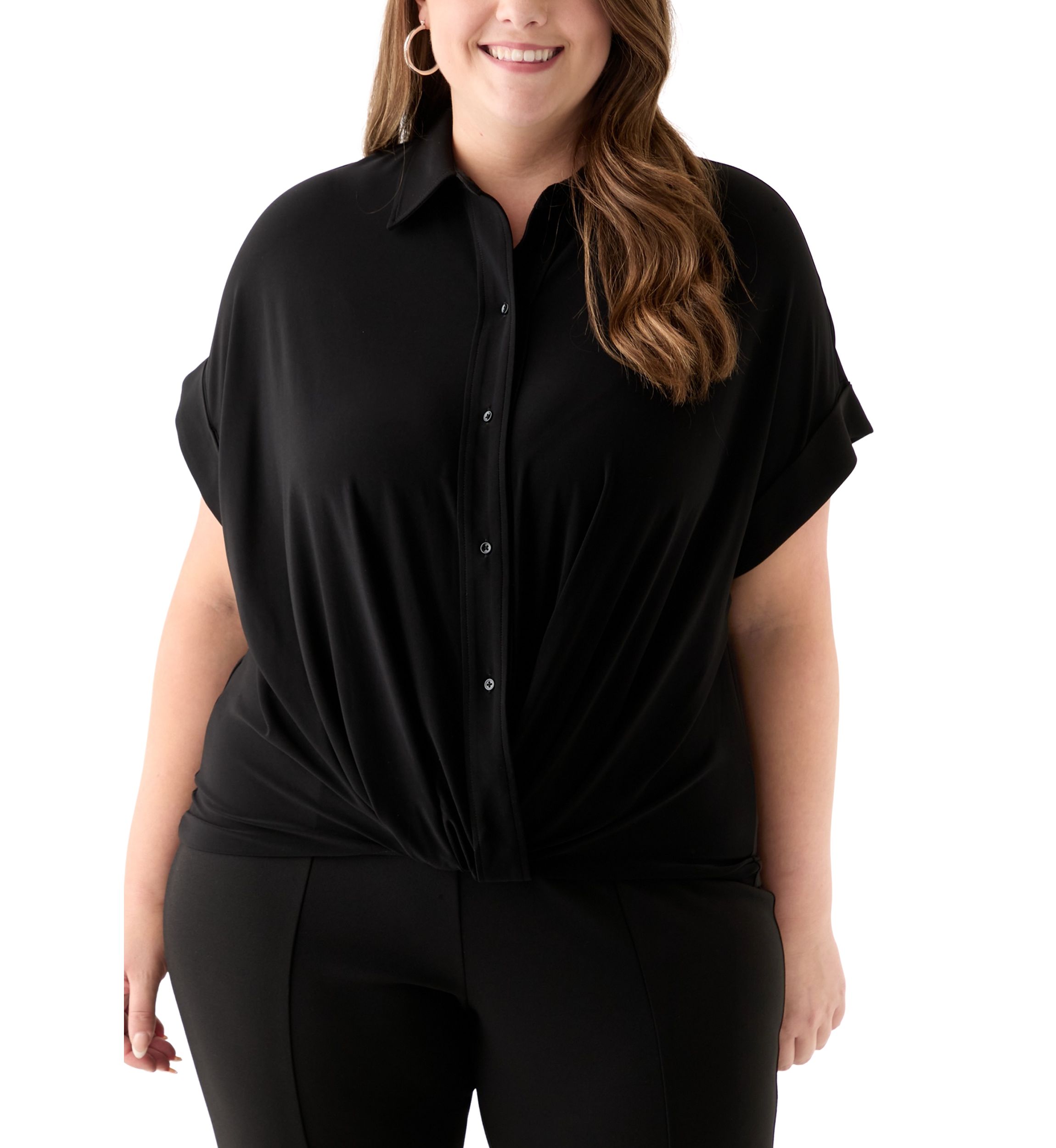 Plus Size Short Dolman Sleeve Twist Front Top