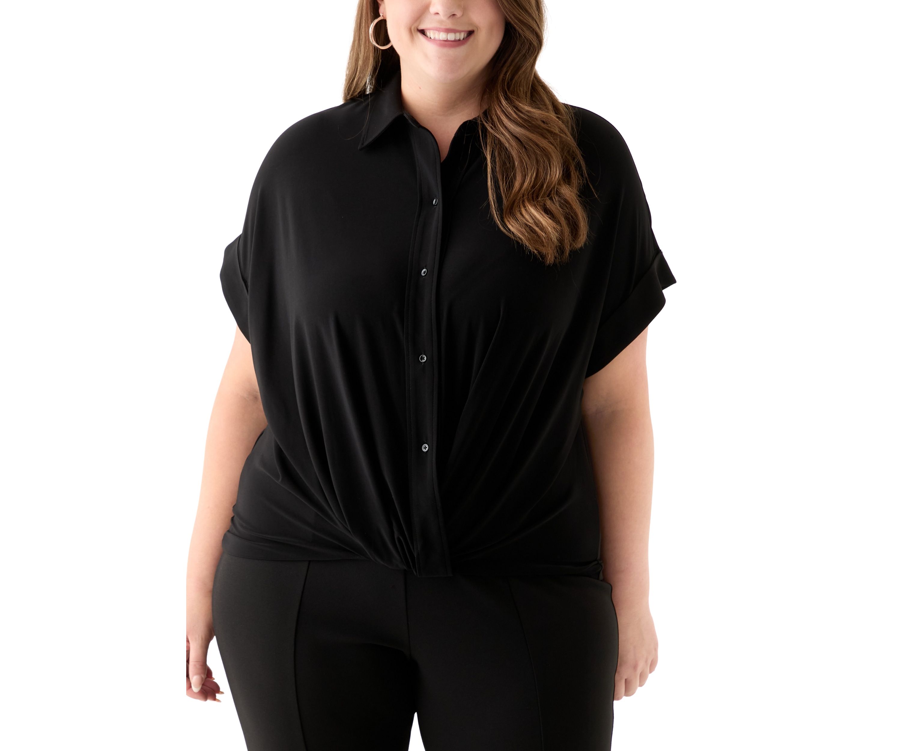Plus Size Short Dolman Sleeve Twist Front Top