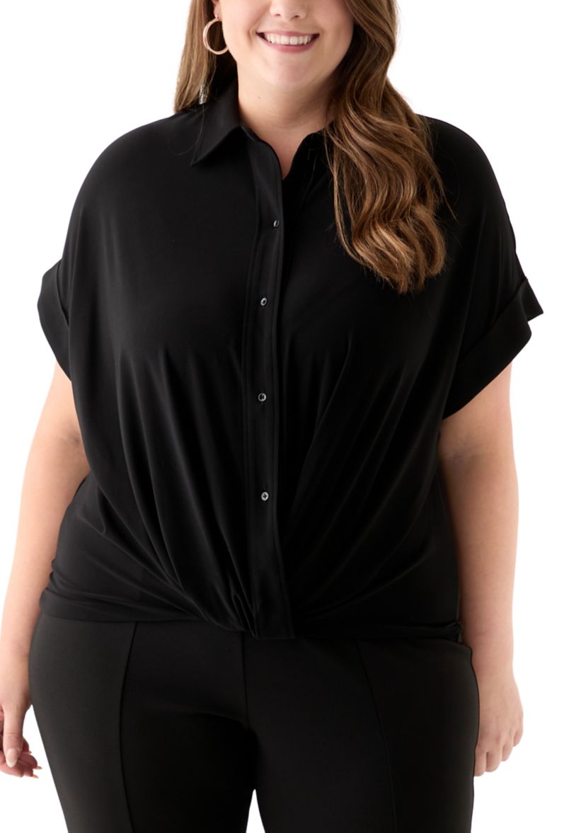 Plus Size Short Dolman Sleeve Twist Front Top